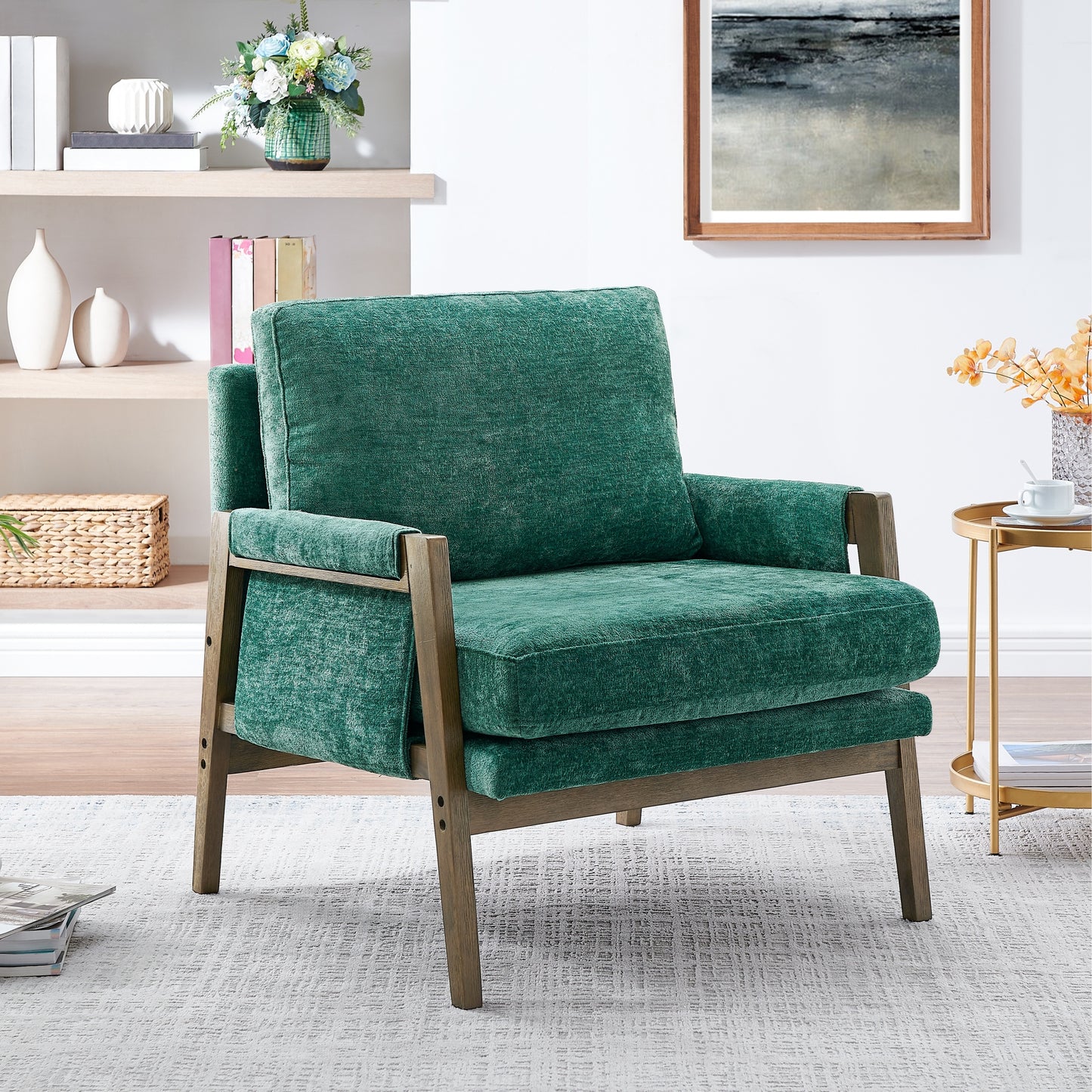 Roundhill Furniture Kelly Mid-Century Modern Velvet Accent Armchair