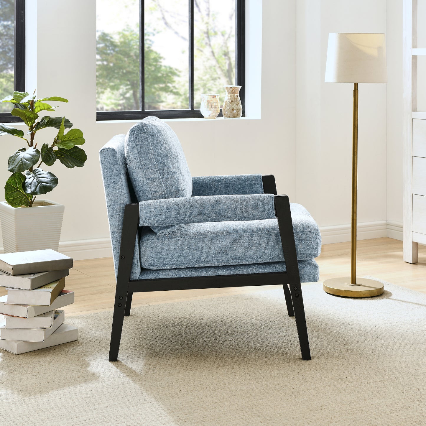 Roundhill Furniture Kelly Mid-Century Modern Chenille Upholstered Accent Armchair, Available in 5 Colors