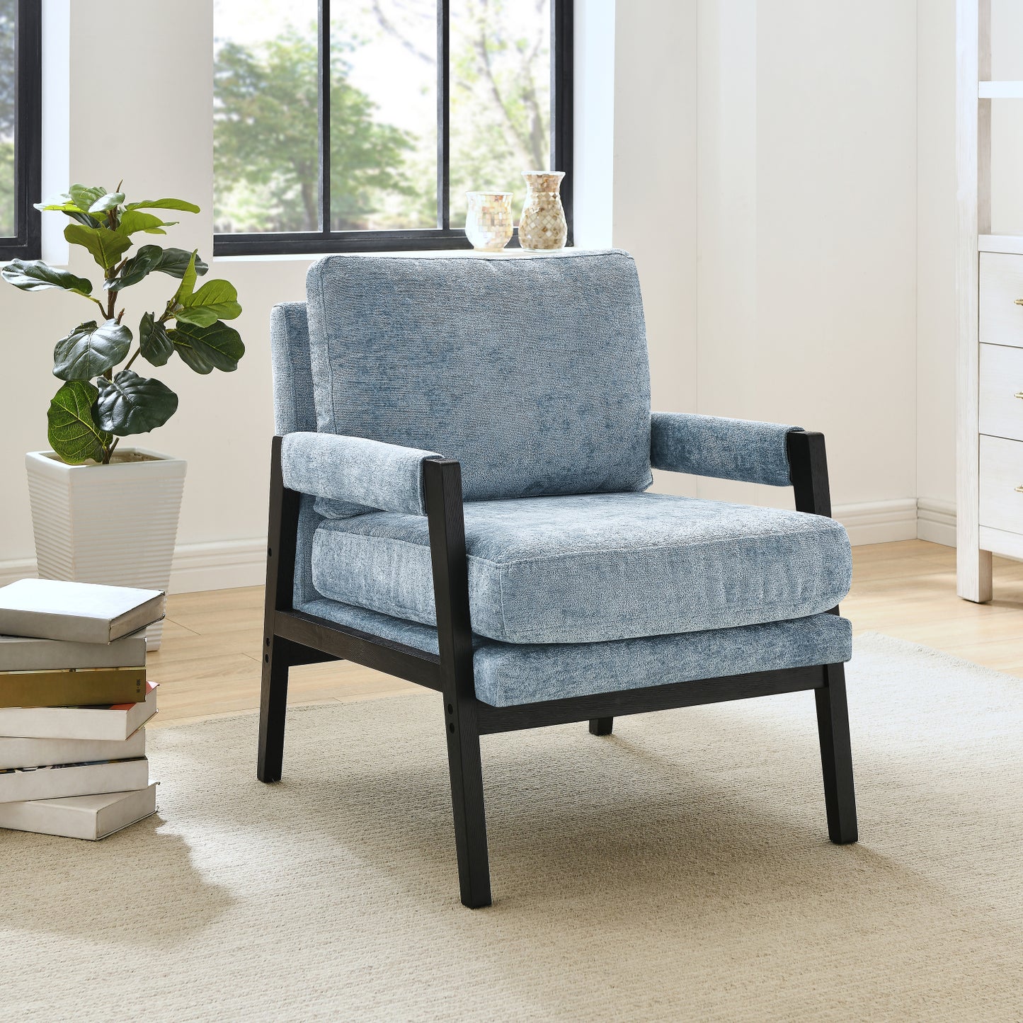 Roundhill Furniture Kelly Mid-Century Modern Chenille Upholstered Accent Armchair, Available in 5 Colors