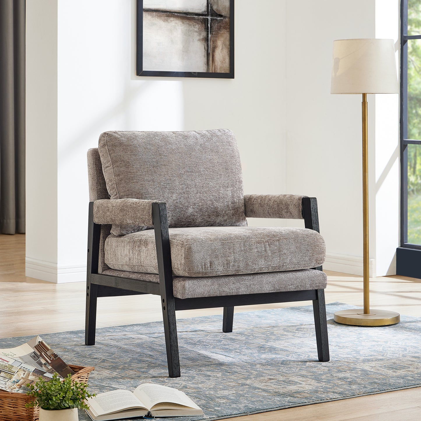 Roundhill Furniture Kelly Mid-Century Modern Chenille Upholstered Accent Armchair, Available in 5 Colors