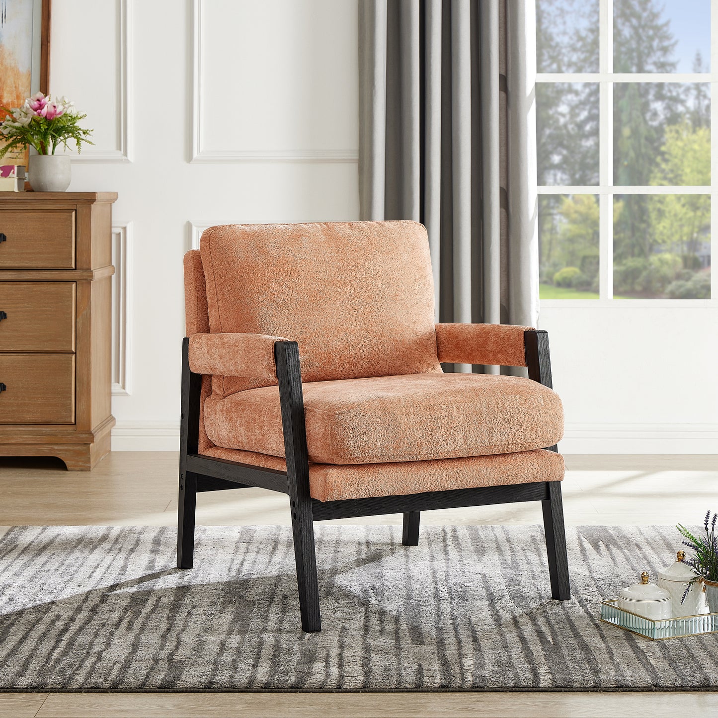 Roundhill Furniture Kelly Mid-Century Modern Chenille Upholstered Accent Armchair, Available in 5 Colors