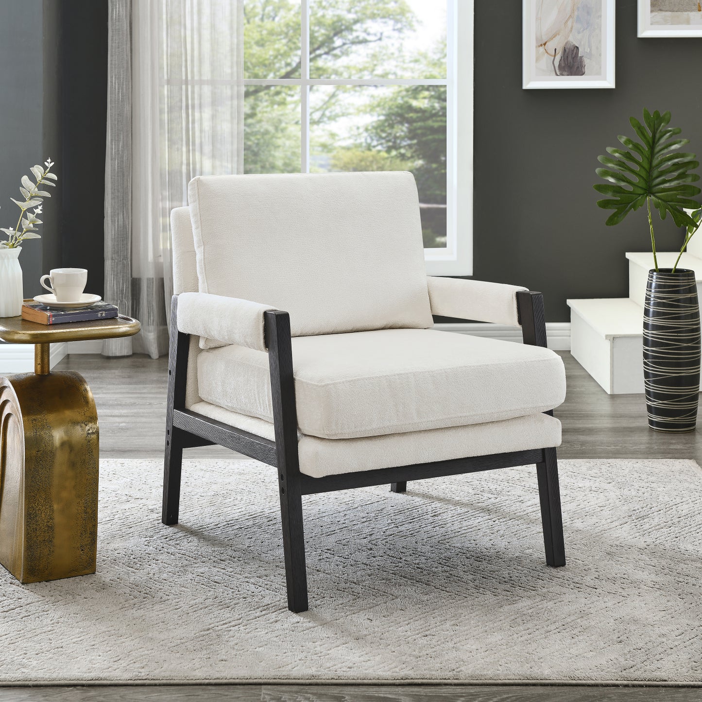 Roundhill Furniture Kelly Mid-Century Modern Chenille Upholstered Accent Armchair, Available in 5 Colors