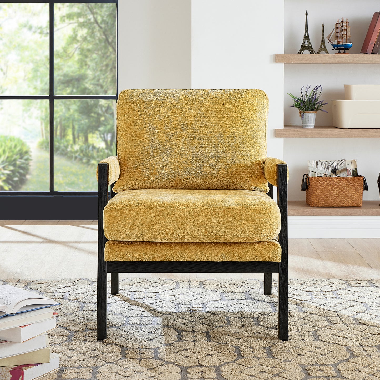 Roundhill Furniture Kelly Mid-Century Modern Chenille Upholstered Accent Armchair, Available in 5 Colors