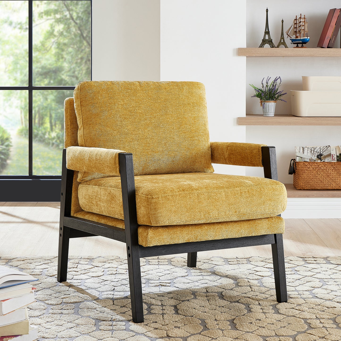 Roundhill Furniture Kelly Mid-Century Modern Chenille Upholstered Accent Armchair, Available in 5 Colors