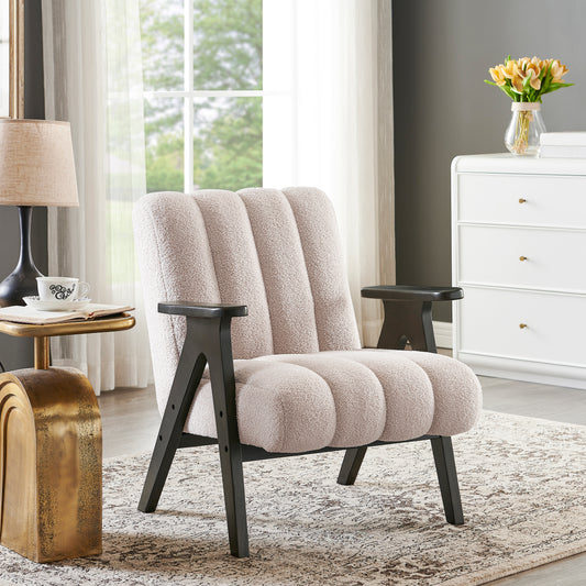 Roundhill Furniture Rella Modern Faux Sherpa Accent Chair with Espresso Wood Frame