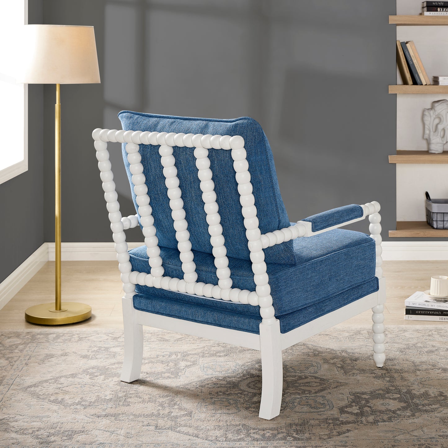 Roundhill Furniture Belvoir Upholstered Spool Accent Chair with Turned Wood Frame