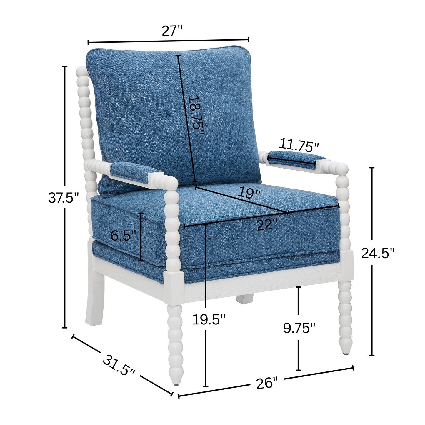 Roundhill Furniture Belvoir Upholstered Spool Accent Chair with Turned Wood Frame