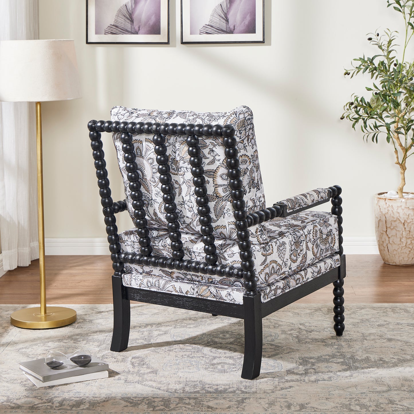 Roundhill Furniture Belvoir Upholstered Spool Accent Chair with Turned Wood Frame