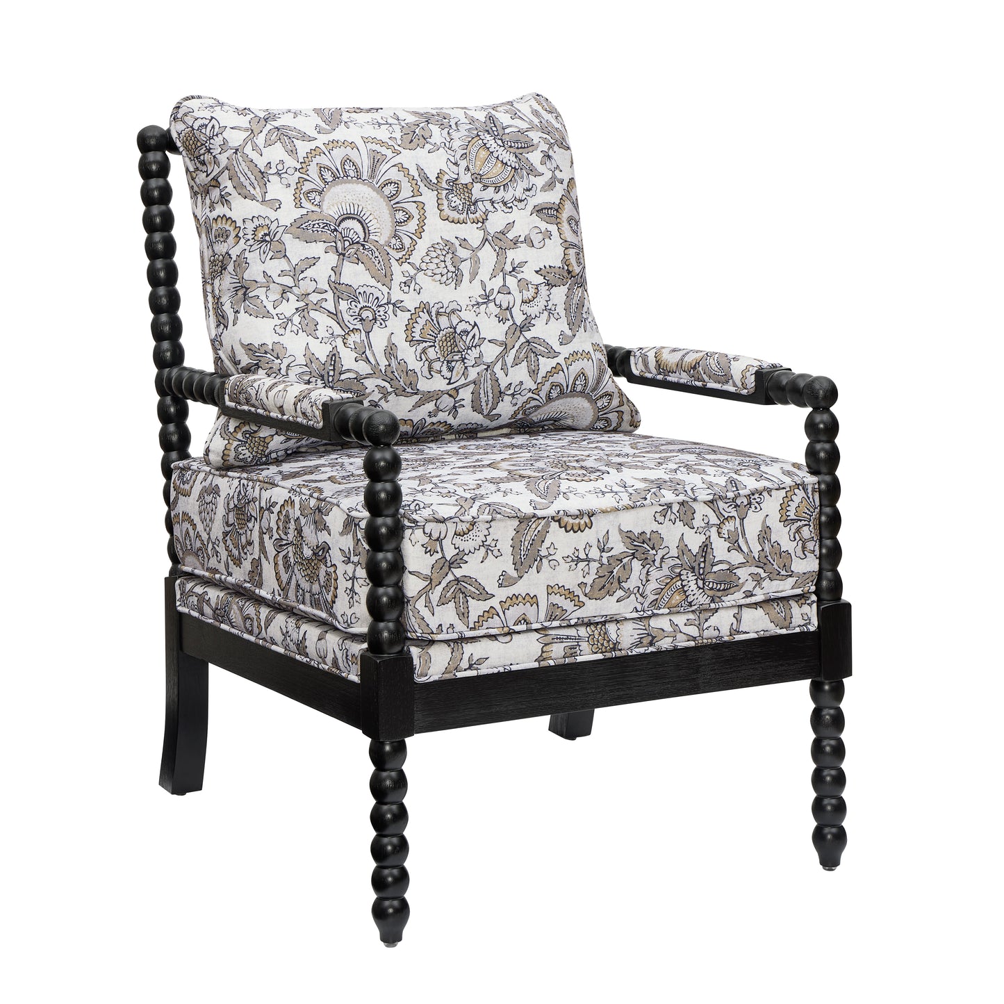 Roundhill Furniture Belvoir Upholstered Spool Accent Chair with Turned Wood Frame