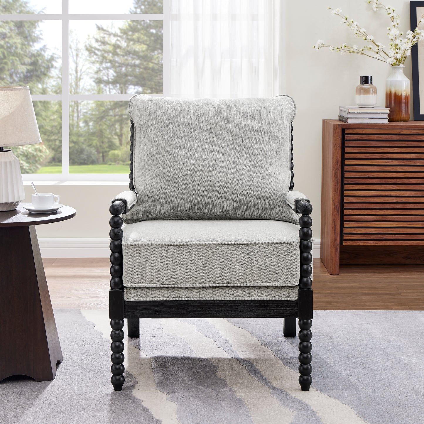 Roundhill Furniture Belvoir Upholstered Spool Accent Chair with Turned Wood Frame