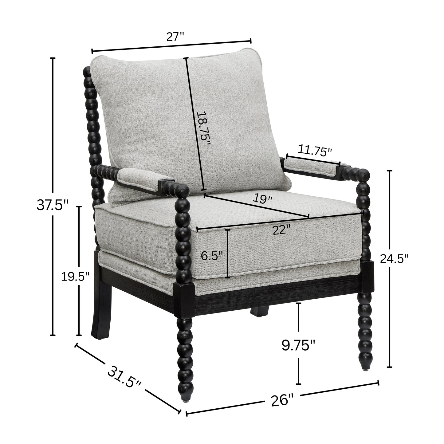 Roundhill Furniture Belvoir Upholstered Spool Accent Chair with Turned Wood Frame