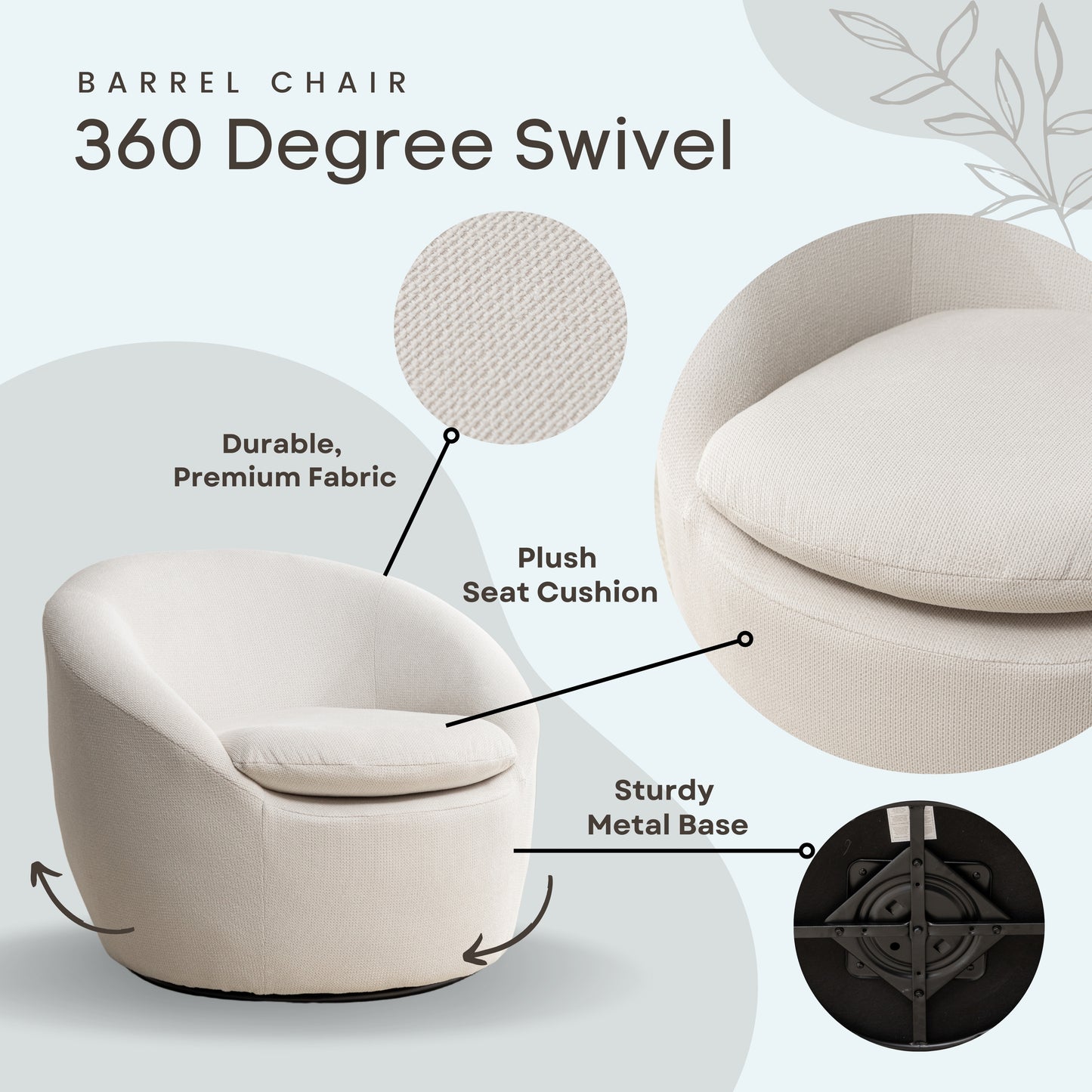 Roundhill Furniture Winnie Modern Barrel Chair, 360° Swivel