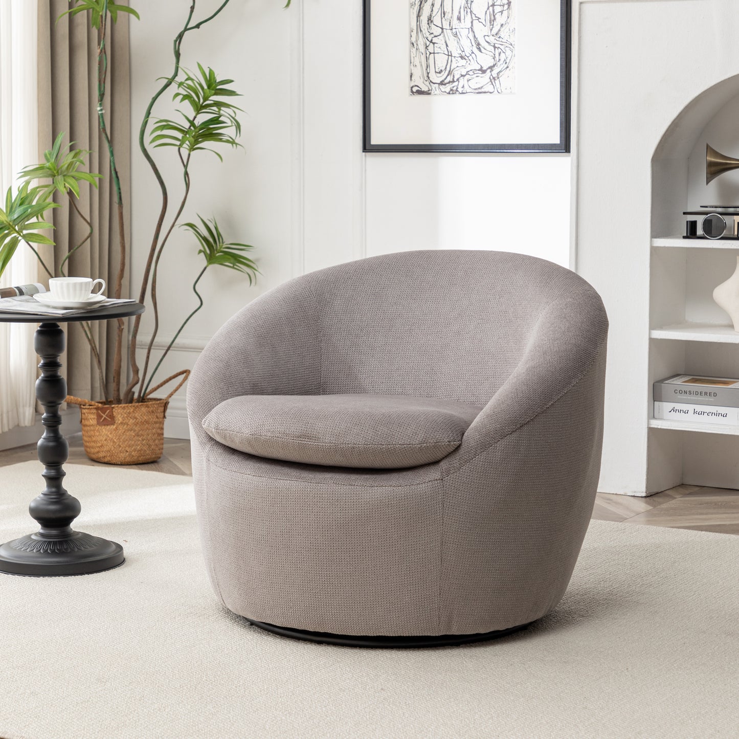 Roundhill Furniture Winnie Modern Barrel Chair, 360° Swivel