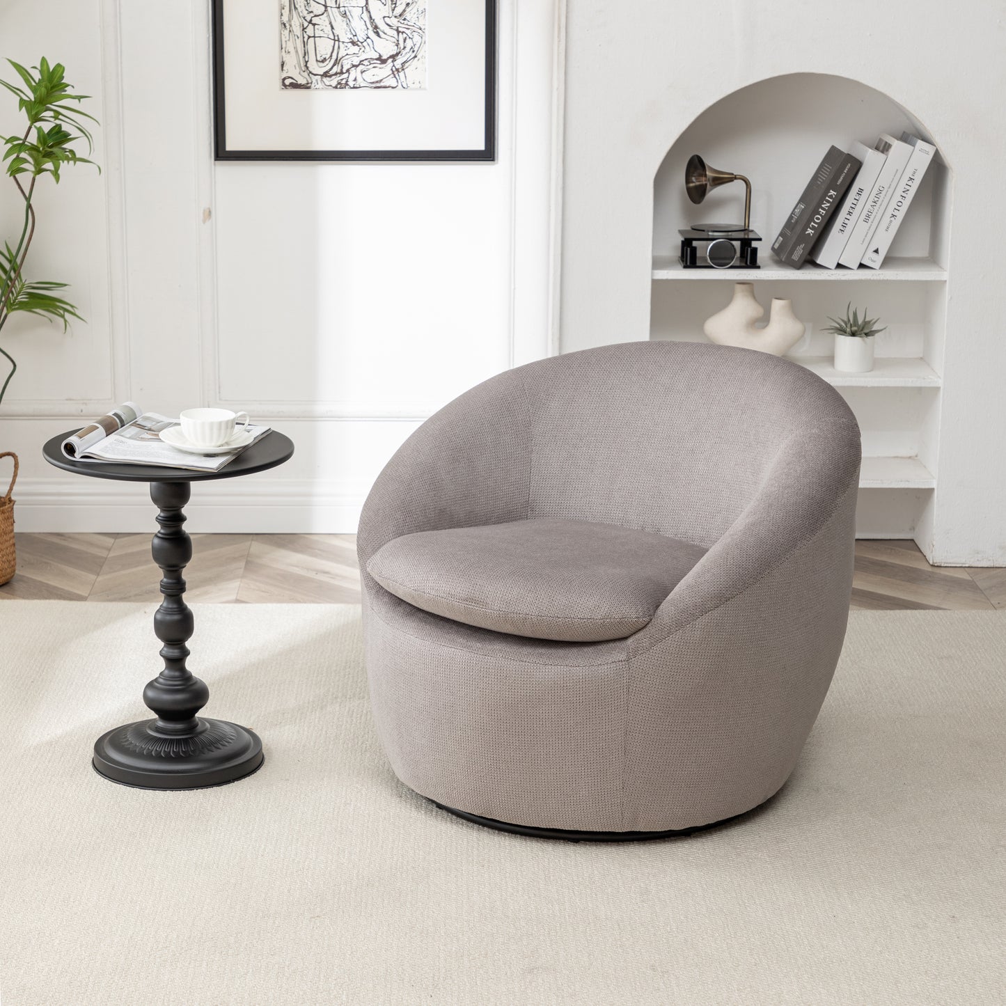 Roundhill Furniture Winnie Modern Barrel Chair, 360° Swivel