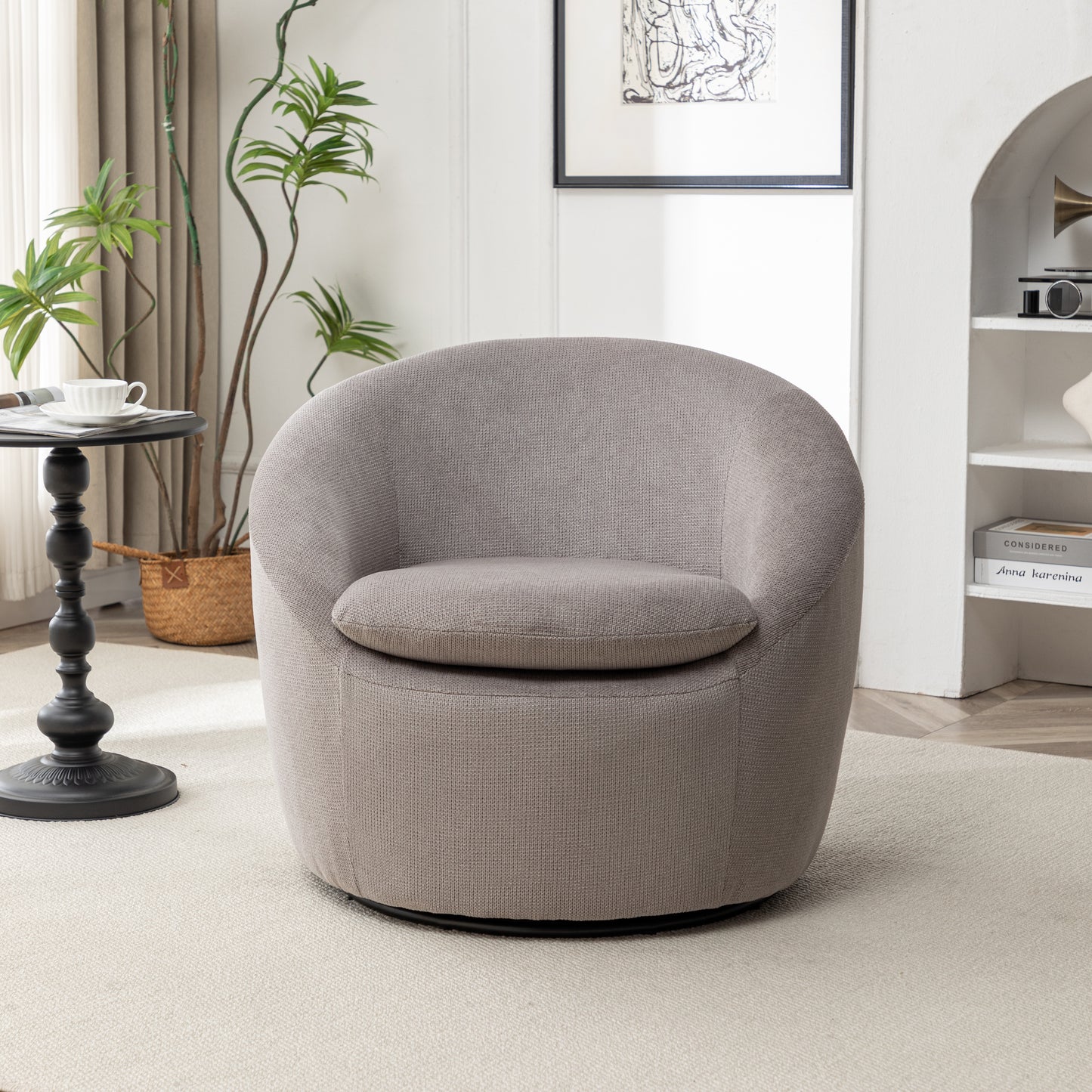 Roundhill Furniture Winnie Modern Barrel Chair, 360° Swivel