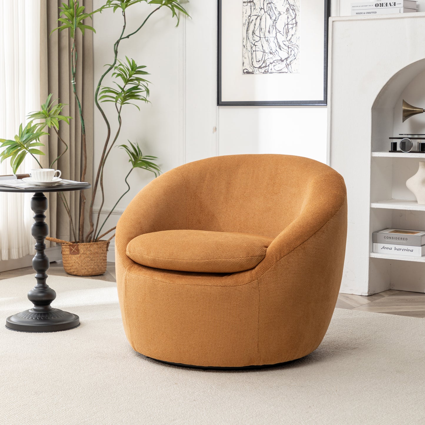 Roundhill Furniture Winnie Modern Barrel Chair, 360° Swivel