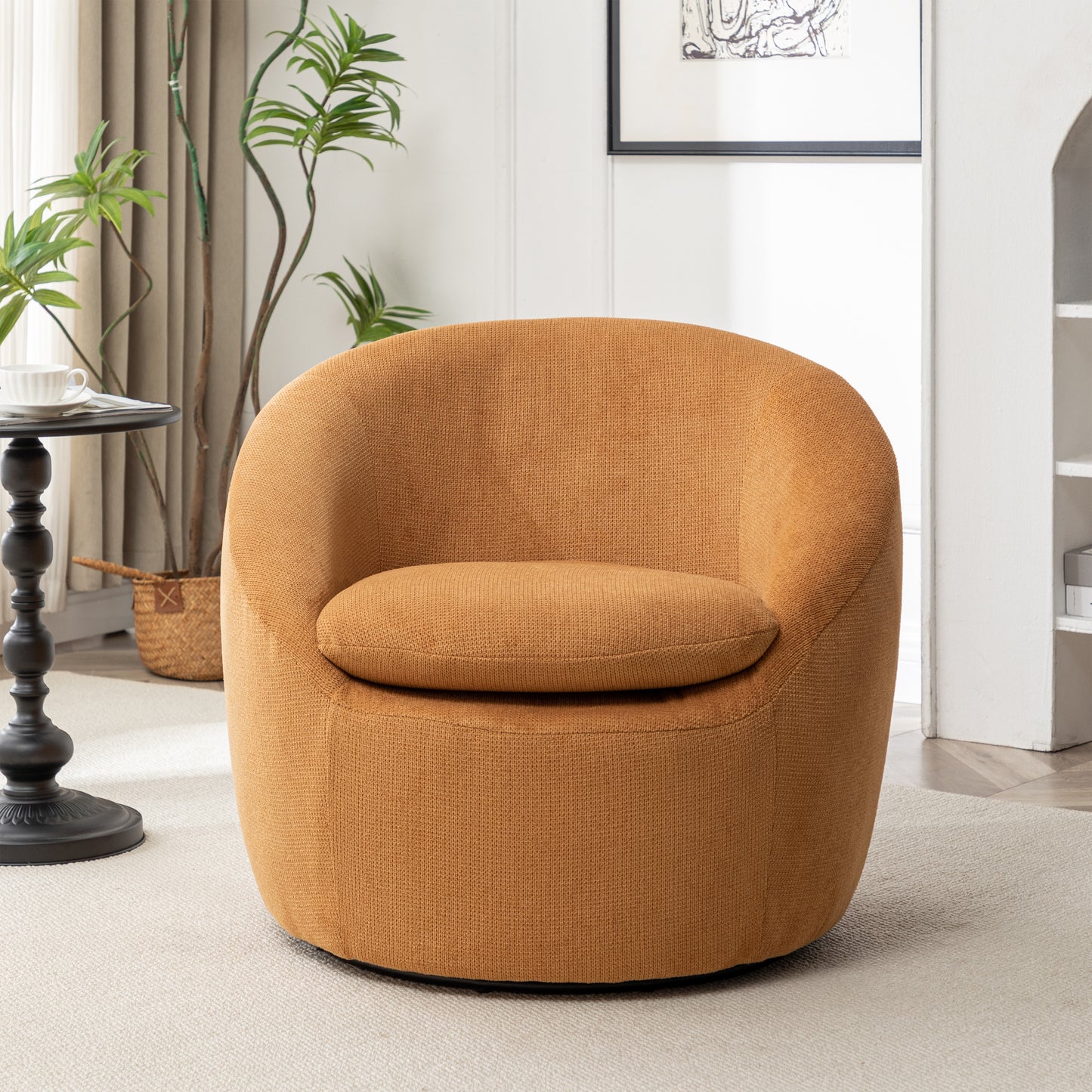 Roundhill Furniture Winnie Modern Barrel Chair, 360° Swivel