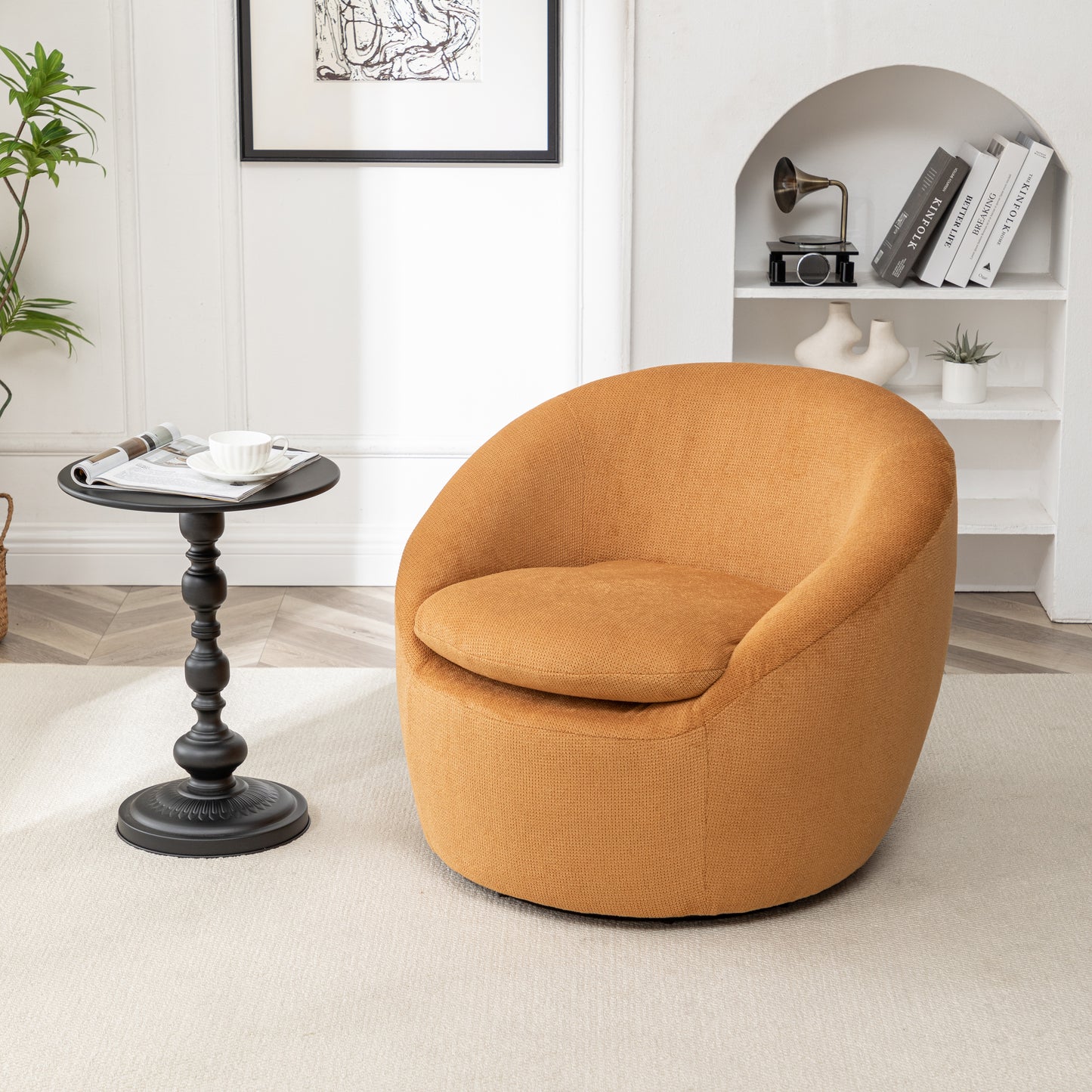 Roundhill Furniture Winnie Modern Barrel Chair, 360° Swivel