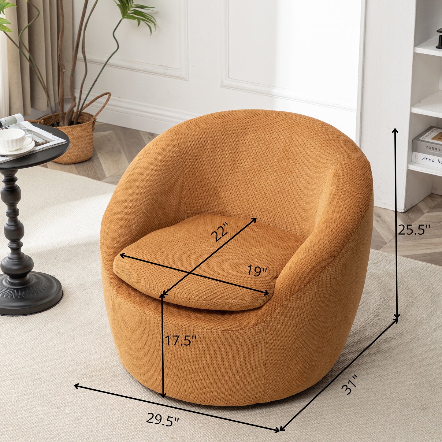 Roundhill Furniture Winnie Modern Barrel Chair, 360° Swivel