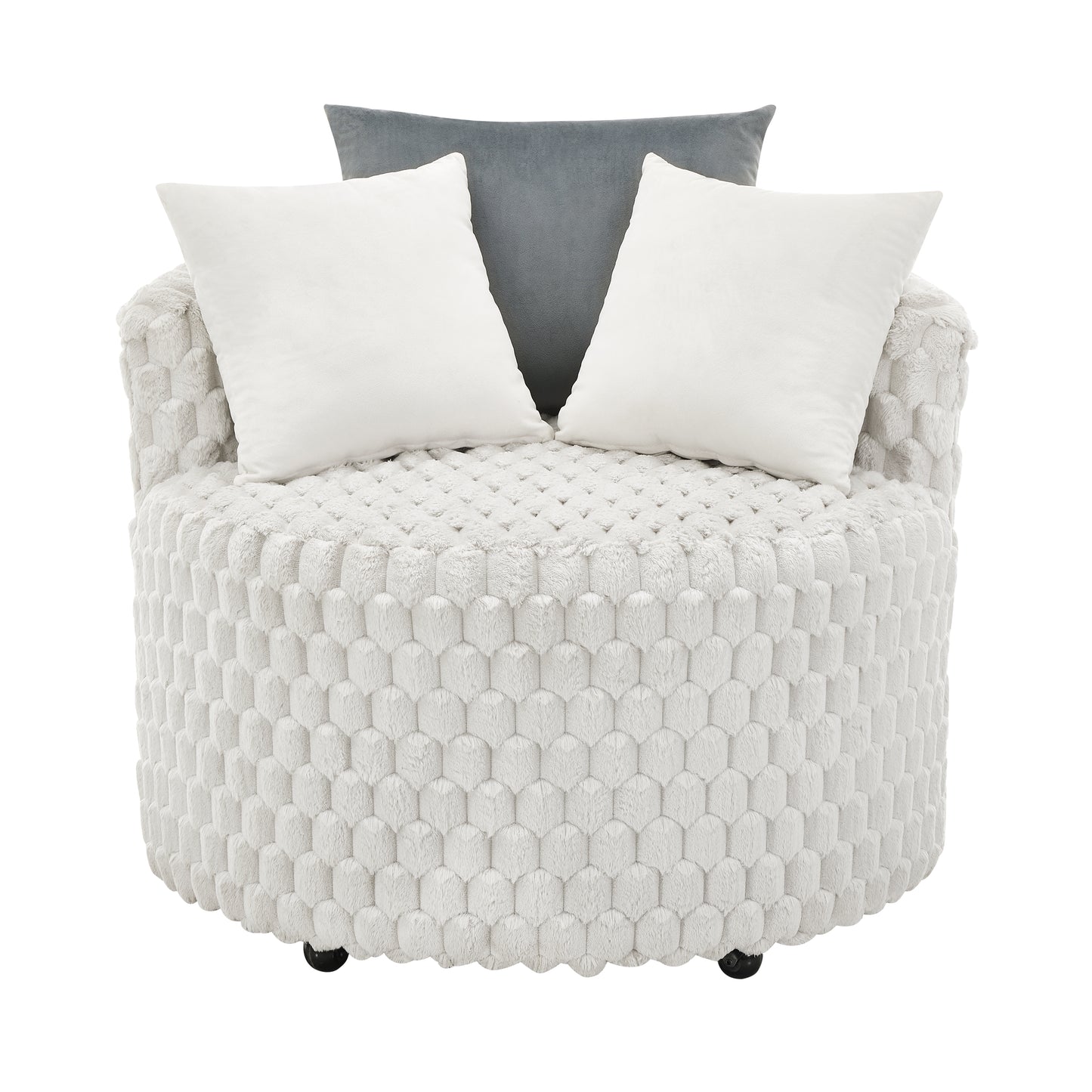 Roundhill Furniture Malna Plush 3D Upholstered Barrel Accent Chair with Wheels, Off-white