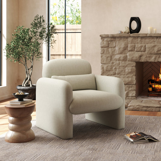 Roundhill Furniture Dylan Modern Upholstered Barrel Armchair, Cream White