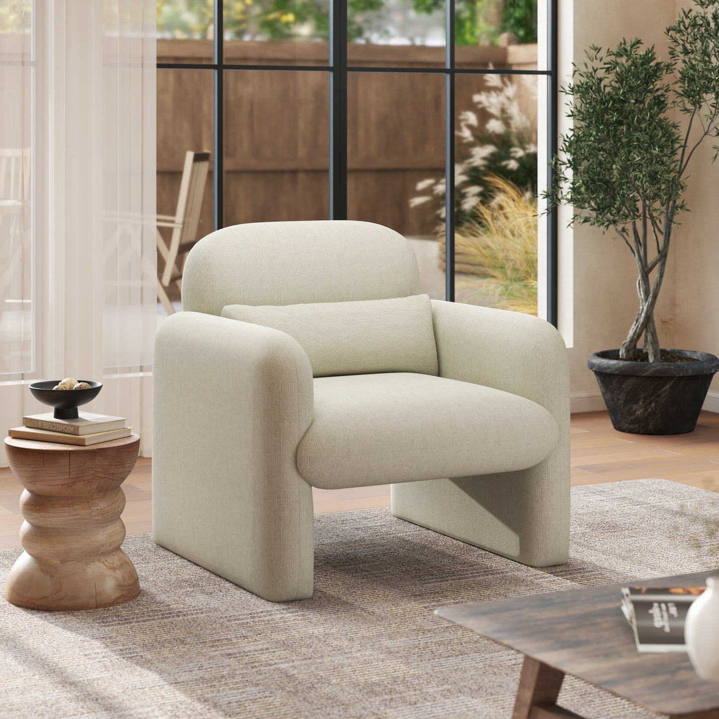 Roundhill Furniture Dylan Modern Upholstered Barrel Armchair, Cream White