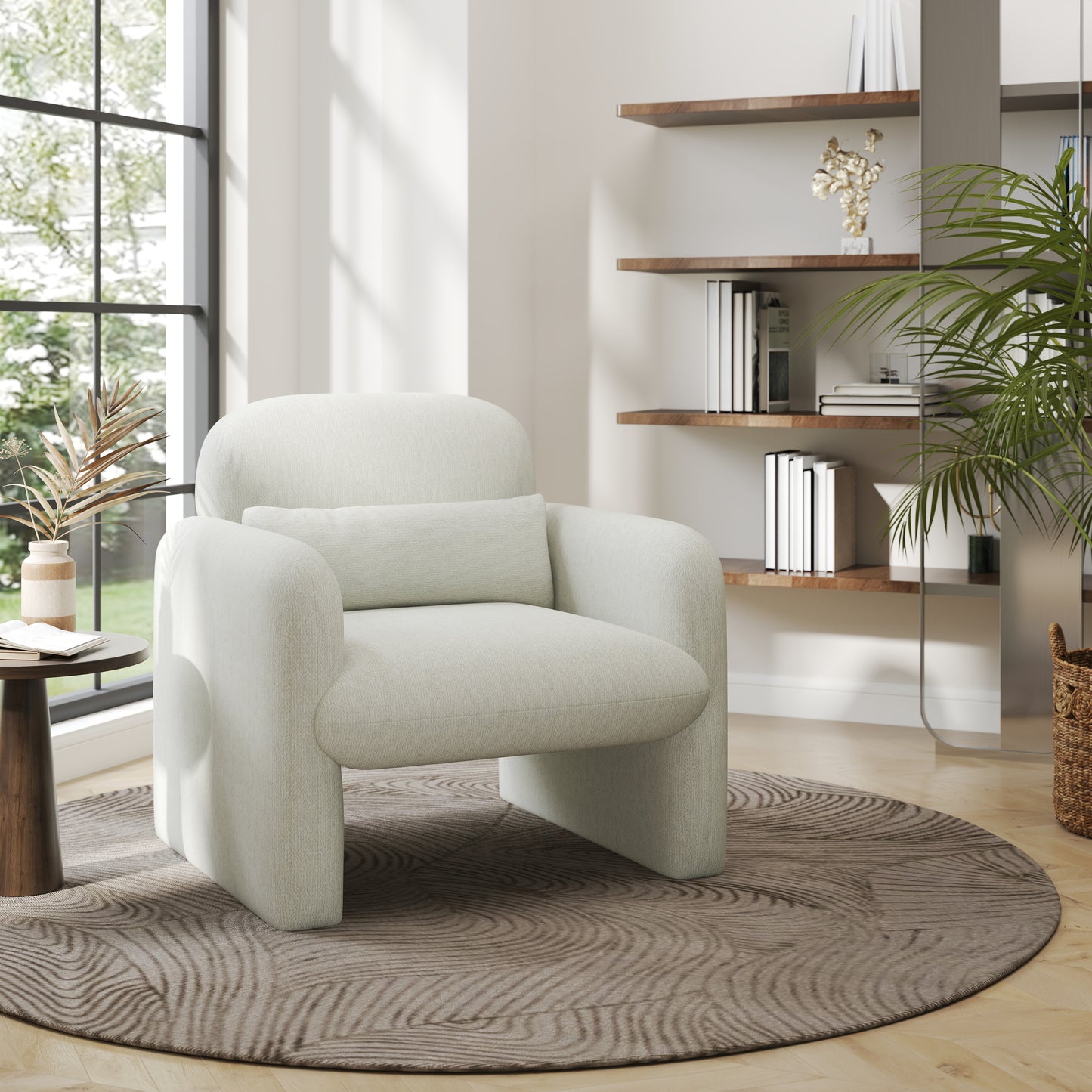 Roundhill Furniture Dylan Modern Upholstered Barrel Armchair, Cream White