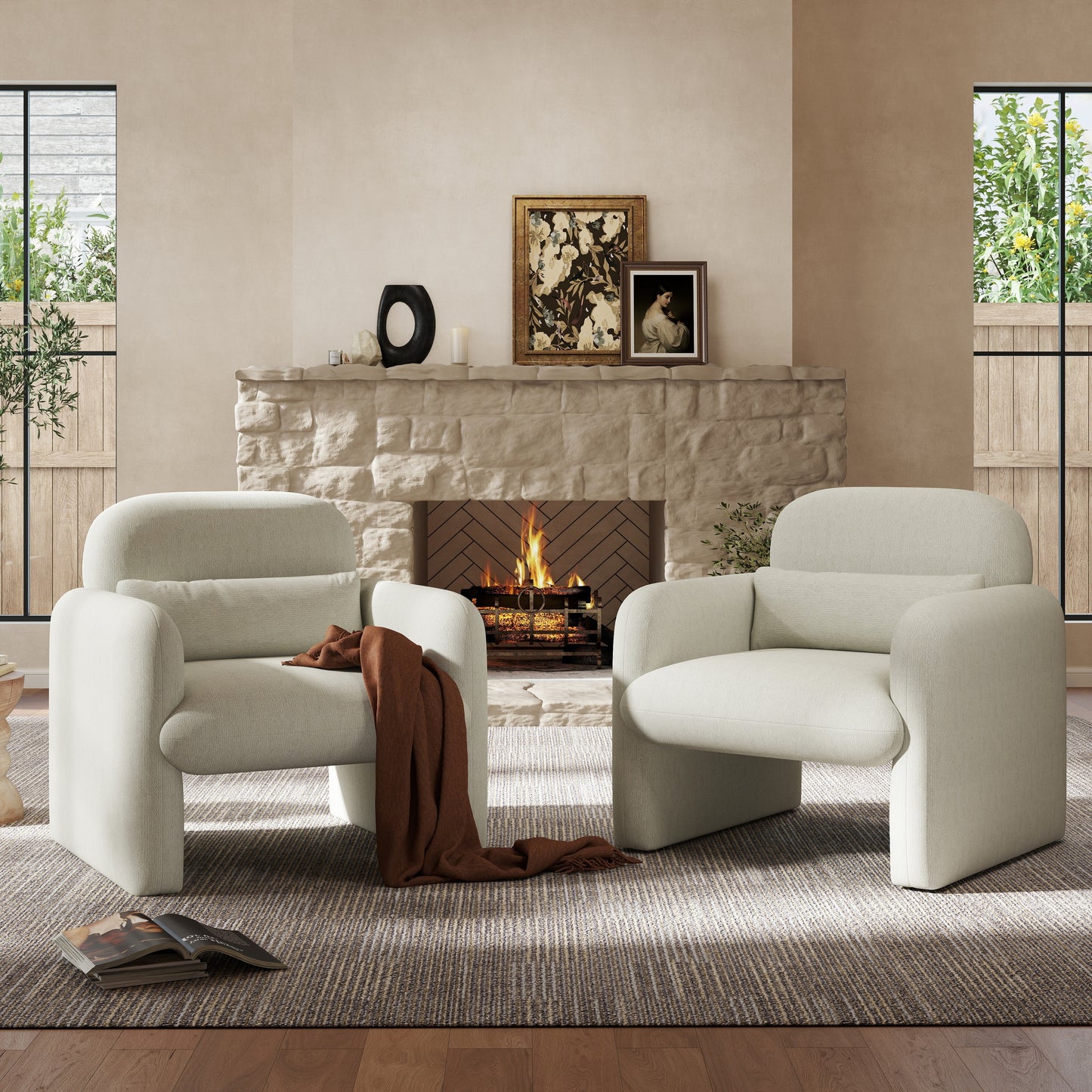 Roundhill Furniture Dylan Modern Upholstered Barrel Armchair, Cream White