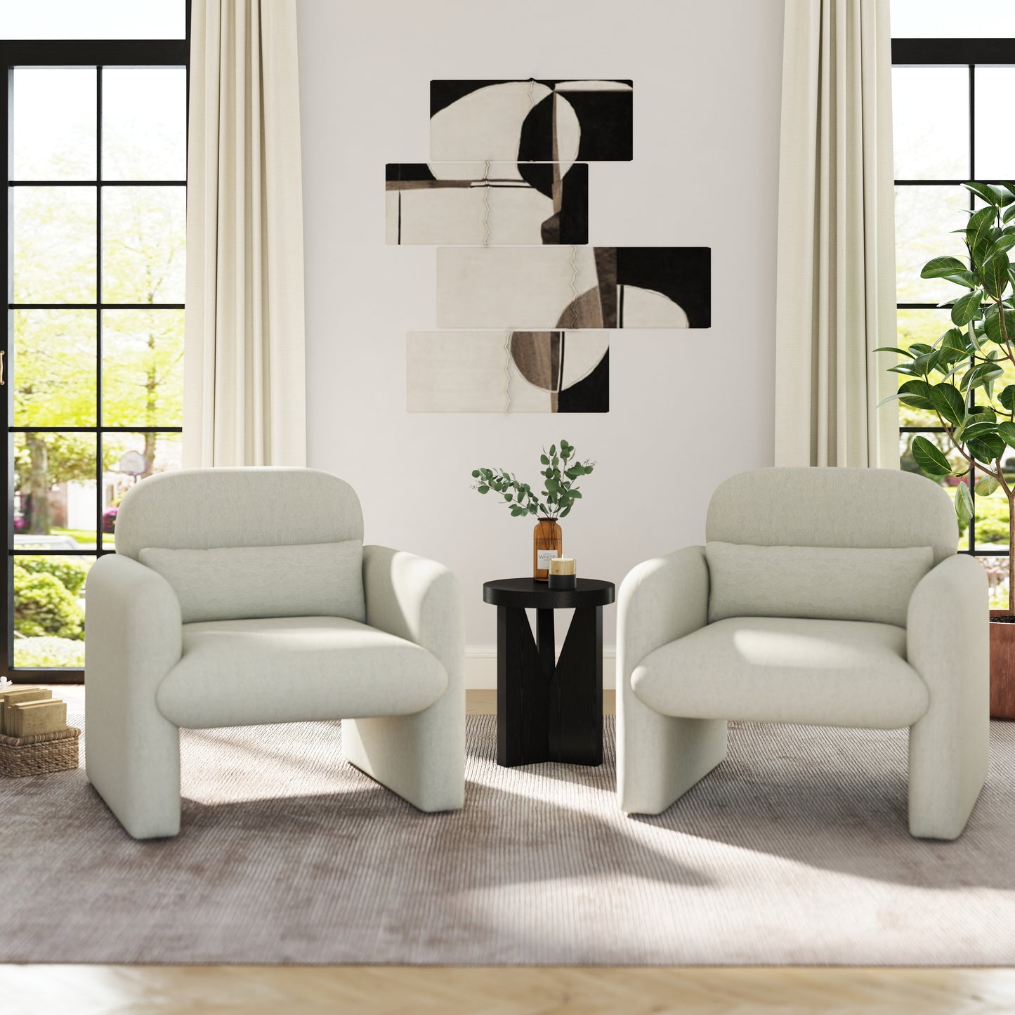Roundhill Furniture Dylan Modern Upholstered Barrel Armchair, Cream White