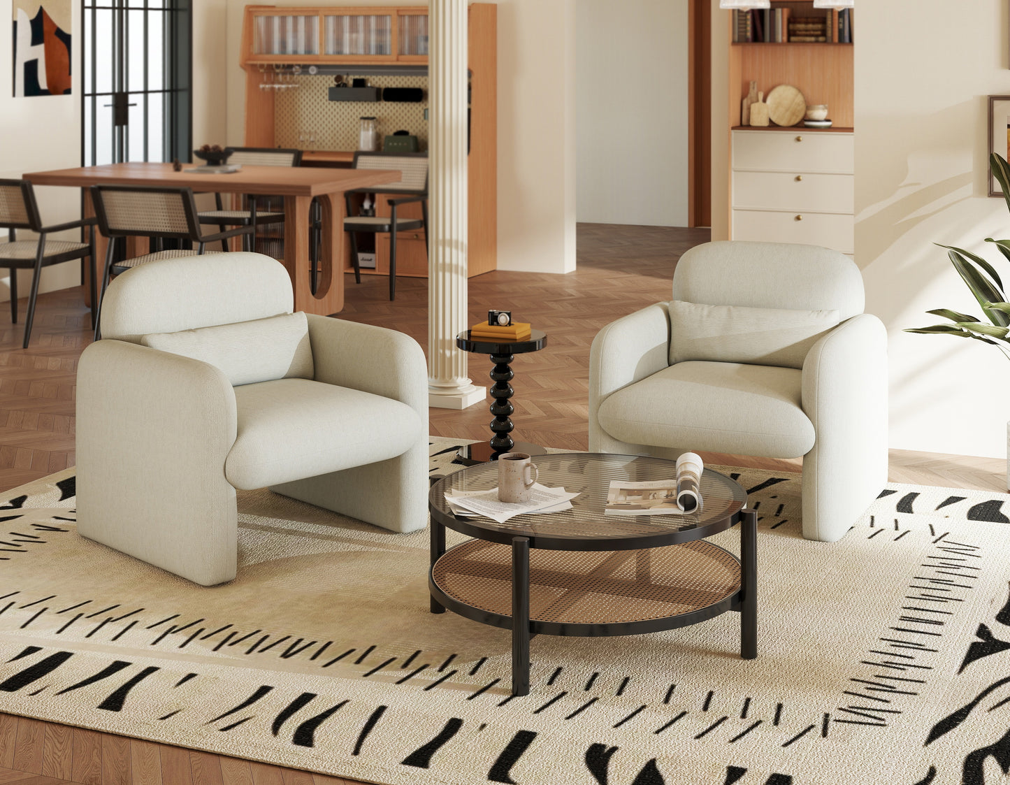 Roundhill Furniture Dylan Modern Upholstered Barrel Armchair, Cream White