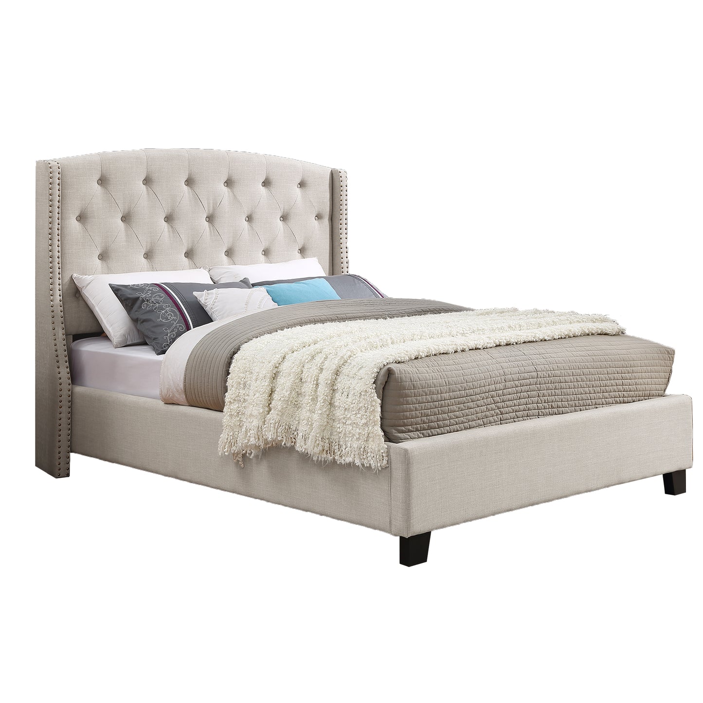 Astral 3-Piece Upholstered Bedroom Set, Tufted Wingback Bed with Two Nightstands