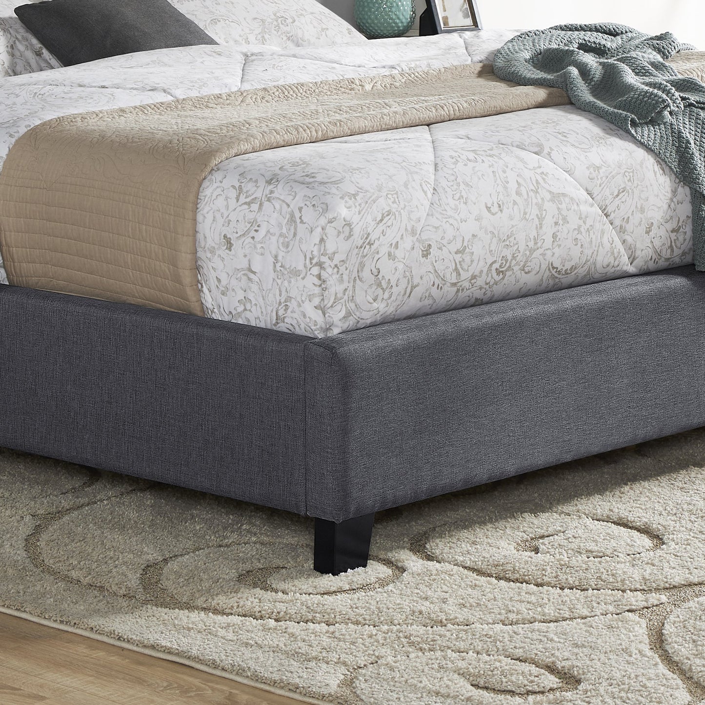 Nantarre Fabric Button Tufted Wingback Upholstered Bed with Nail Head Trim, Gray
