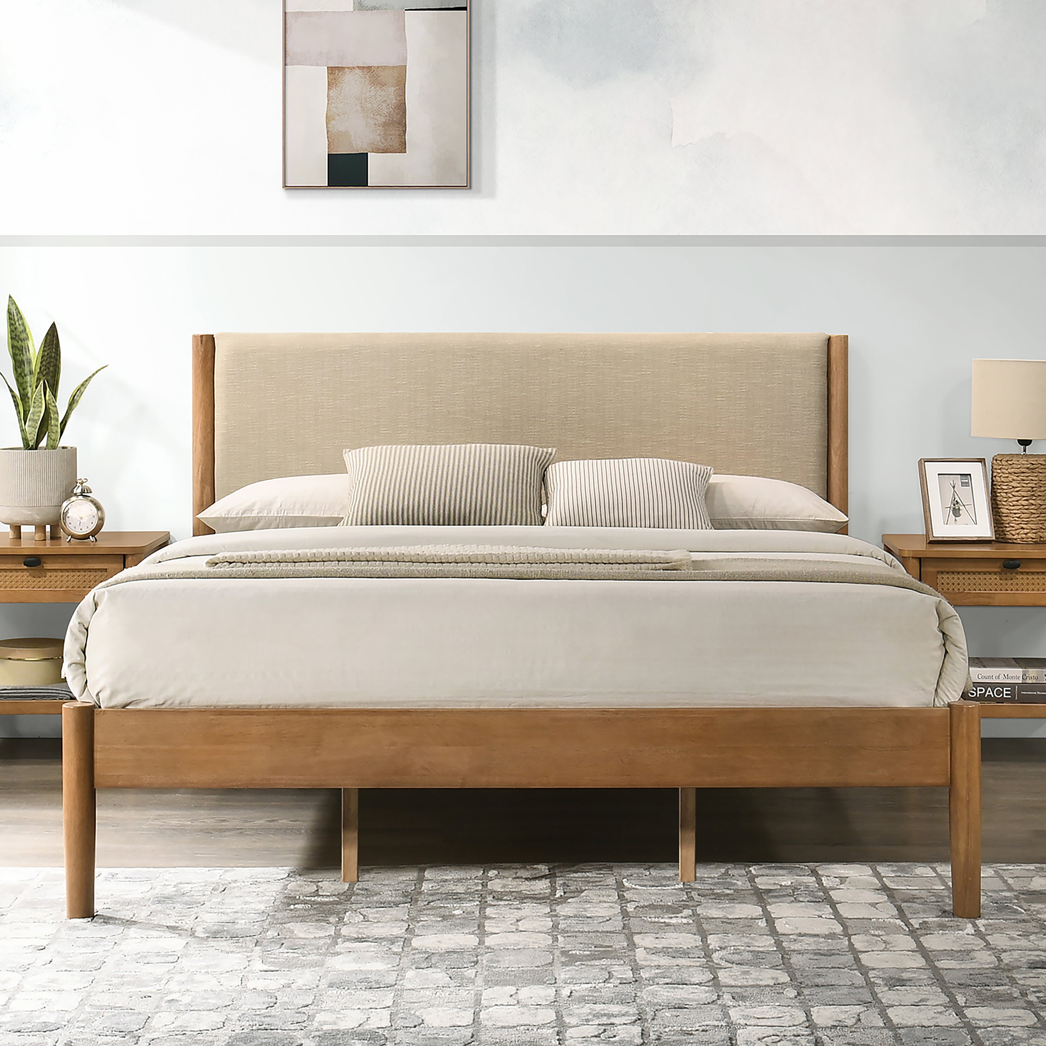 Vichy Rubberwood Platform Bed in Light Walnut – Roundhill Furniture