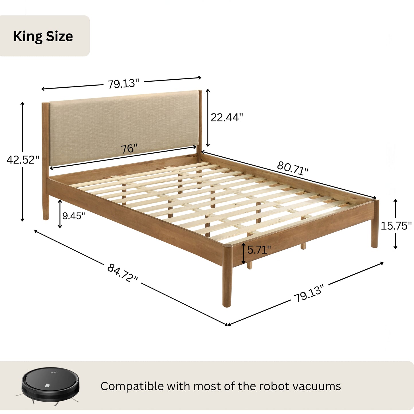 Vichy Rubberwood Platform Bed in Light Walnut
