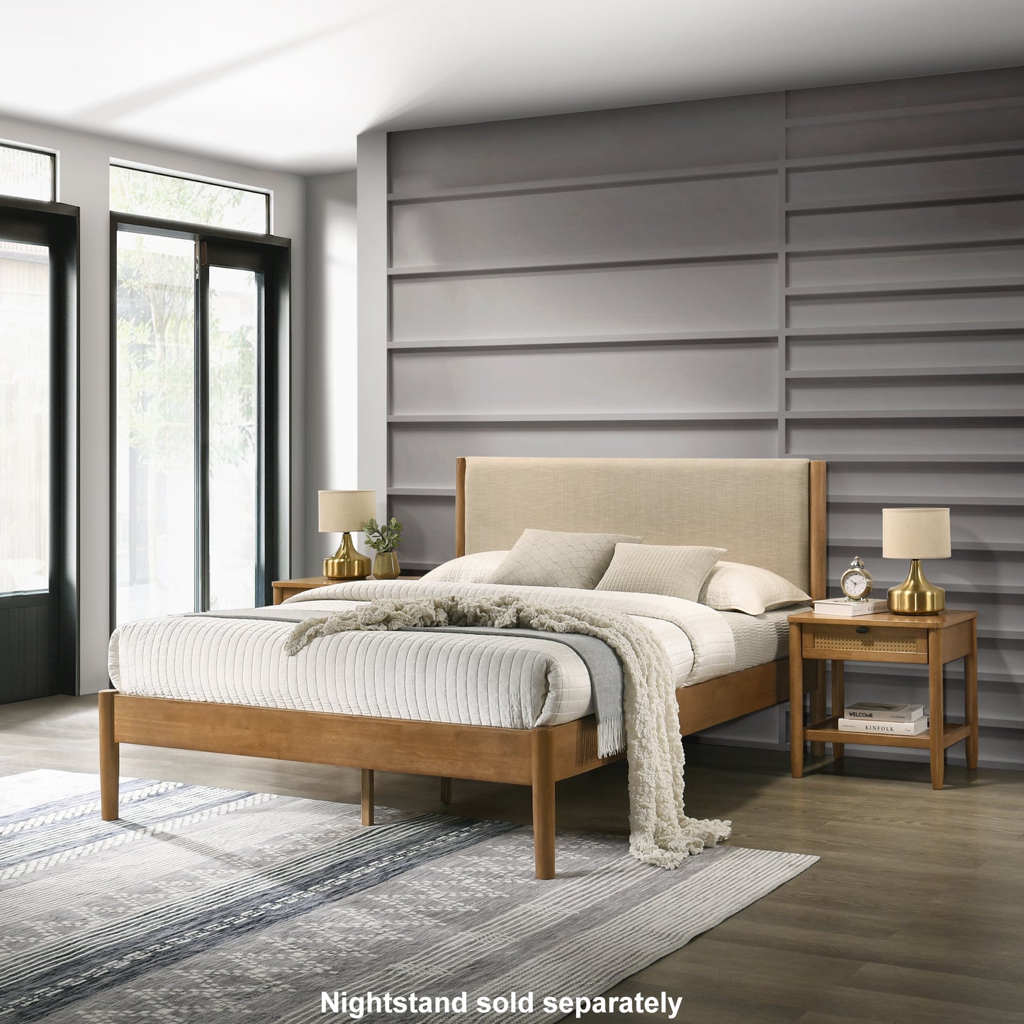 Vichy Rubberwood Platform Bed in Light Walnut