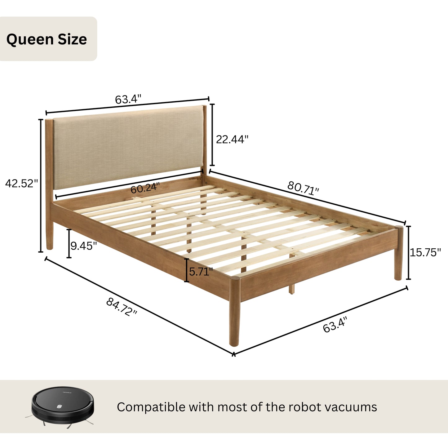 Vichy Rubberwood Platform Bed in Light Walnut