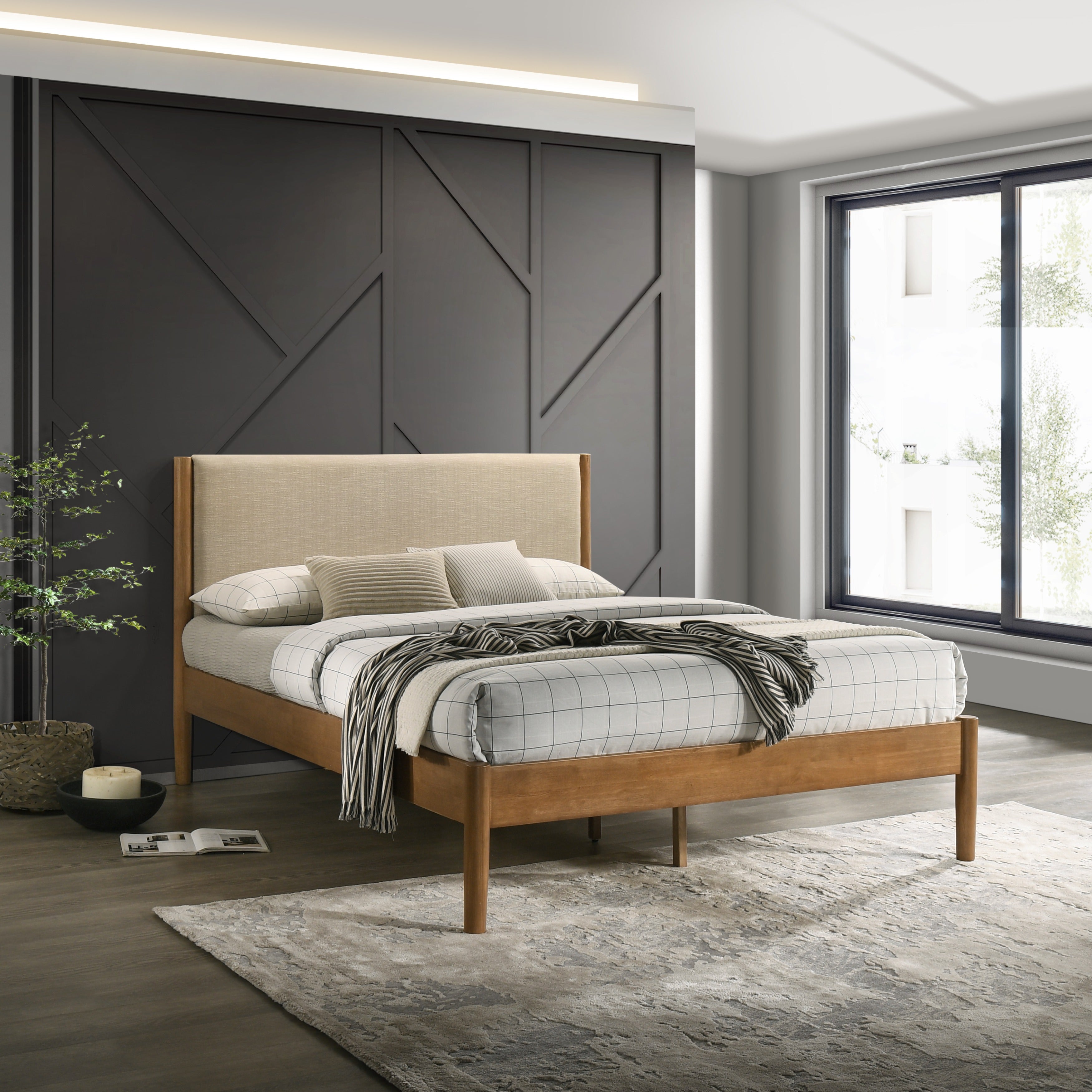 Vichy Rubberwood Platform Bed in Light Walnut – Roundhill Furniture