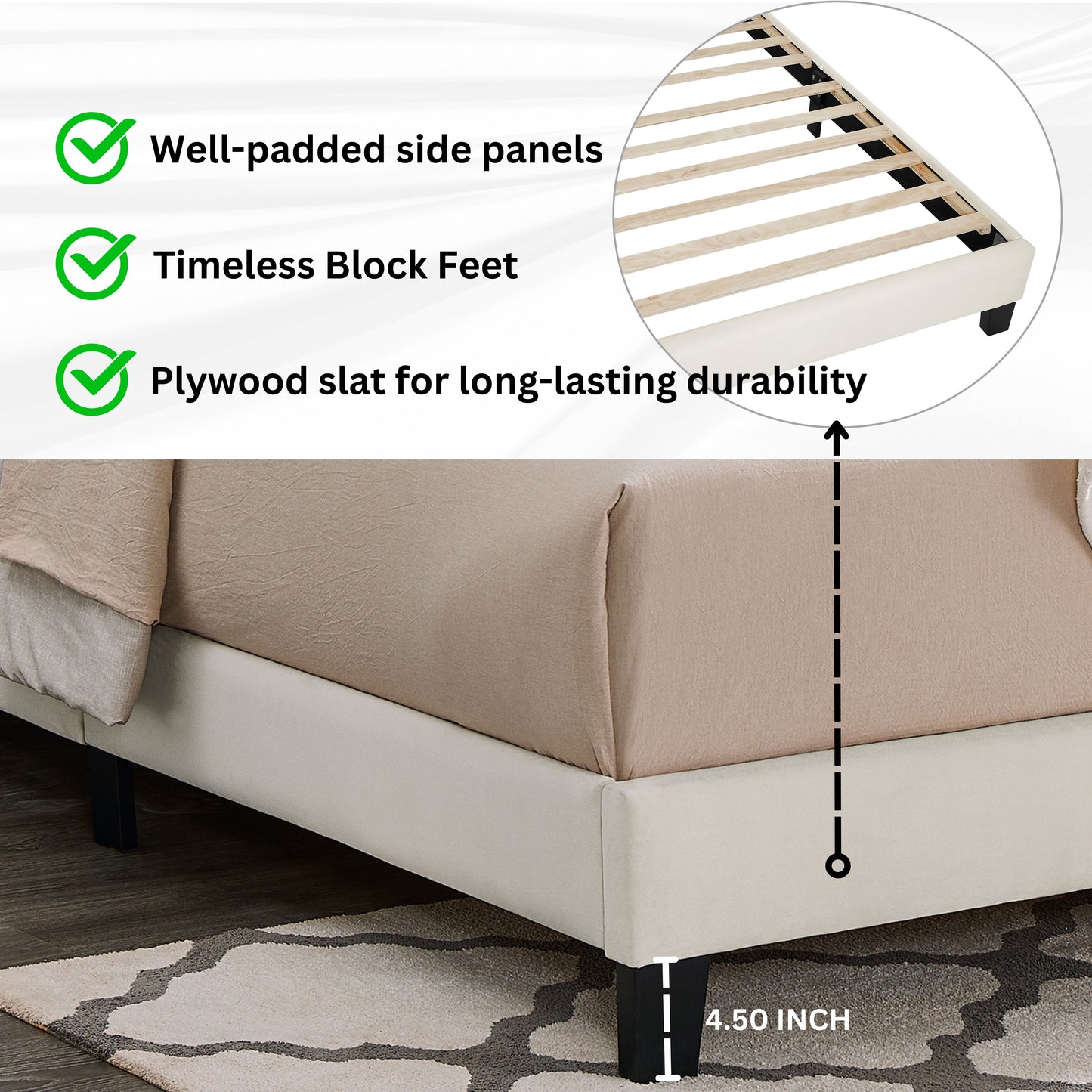 Findlay Plush 3D Upholstered Platform Bed in White Dove