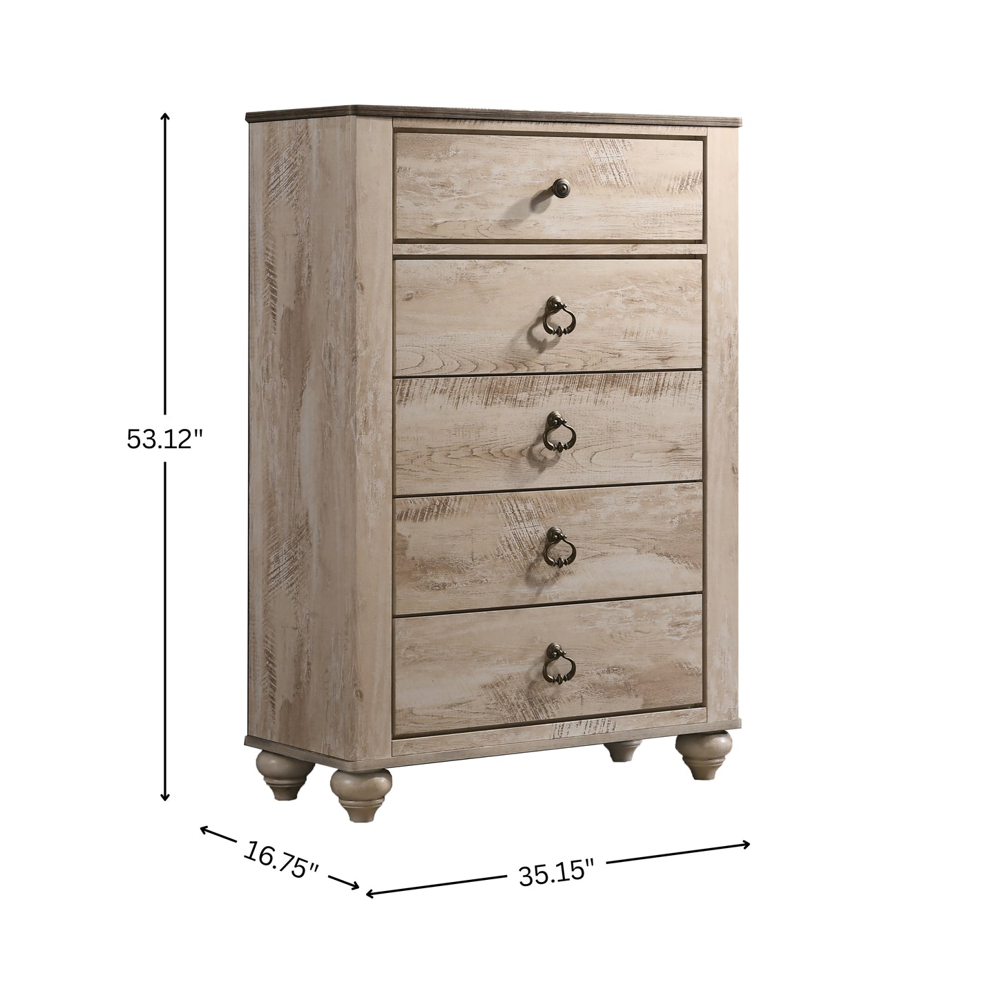 Imerland Contemporary White Wash Finish Patched Wood Top 5-drawer Chest