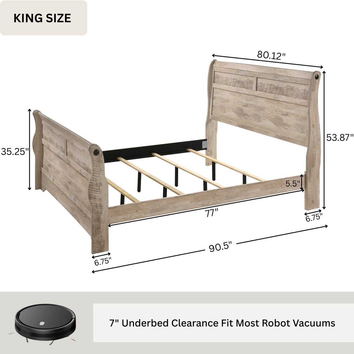 Imerland Contemporary White Wash Finish Sleigh Bed