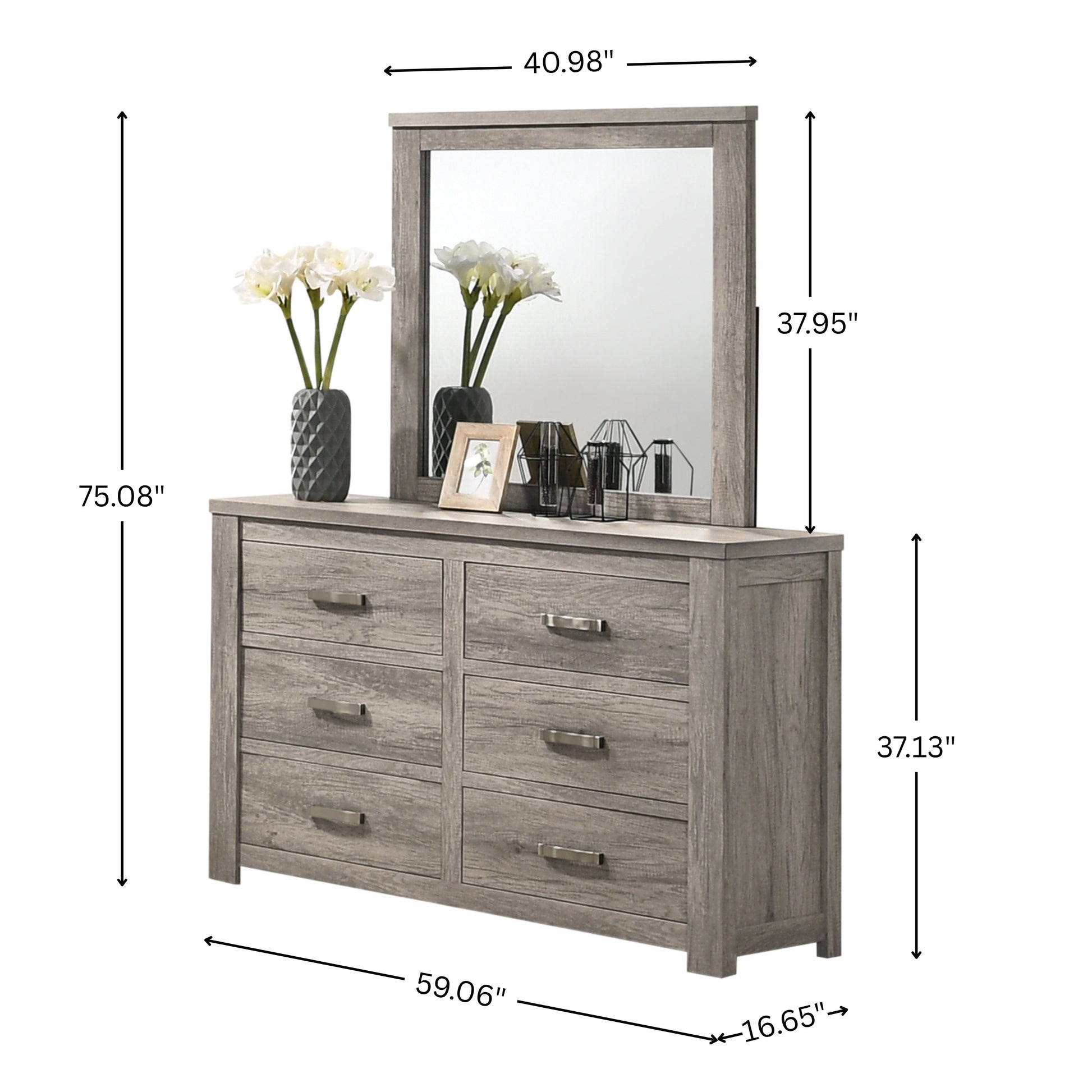 Floren Contemporary Weathered Gray Wood 6-Drawer Dresser with Mirror Roundhill Furniture Floren Contemporary Weathered Gray Wood 6-Drawer Dresser with Mirror Roundhill Furniture