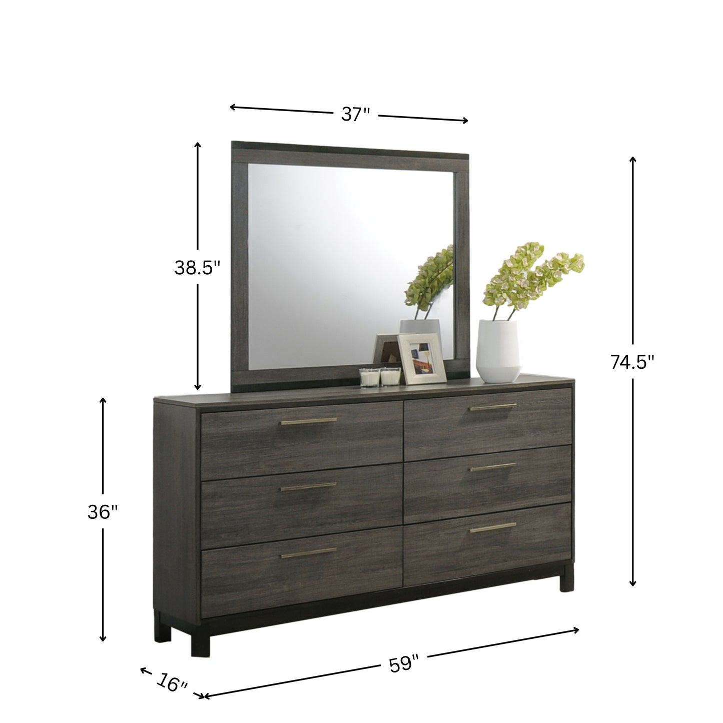 Ioana Antique Grey Finish Wood Dresser and Mirror