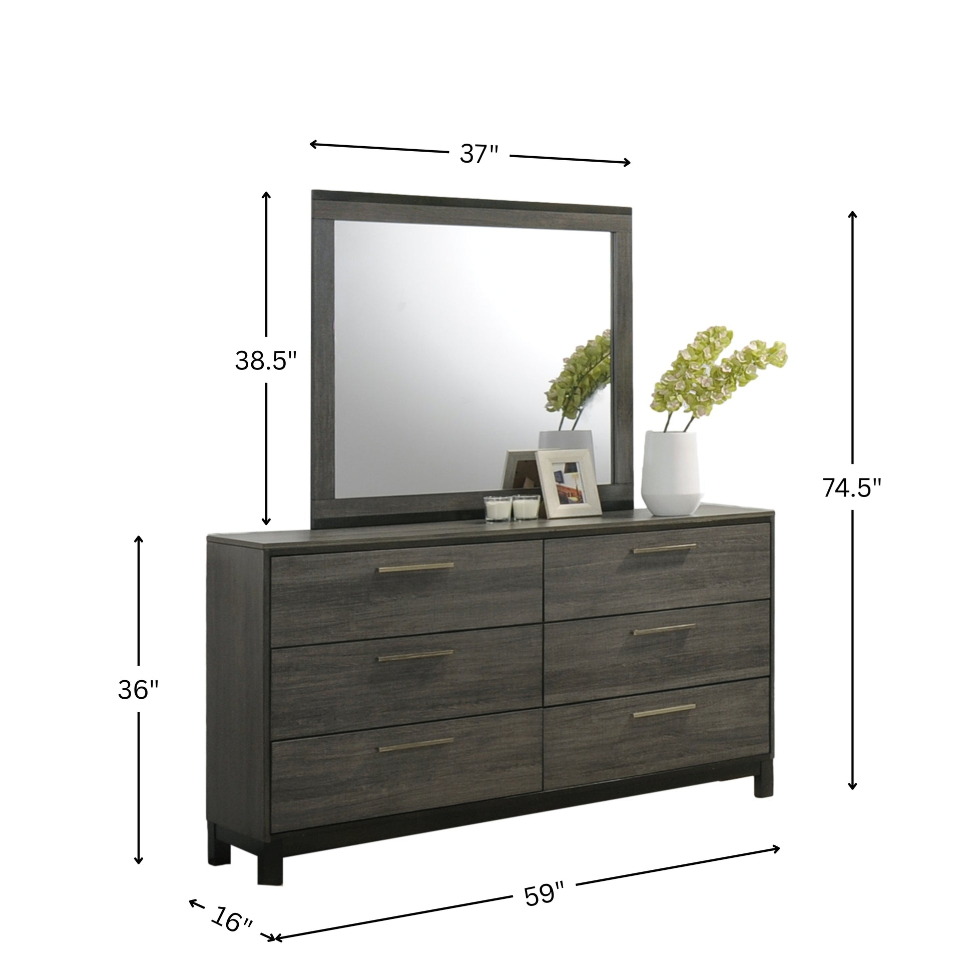 Ioana Antique Grey Finish Wood Dresser and Mirror – Roundhill Furniture