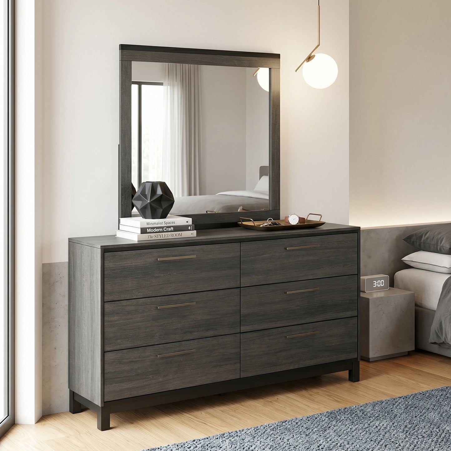 Ioana Antique Grey Finish Wood Dresser and Mirror
