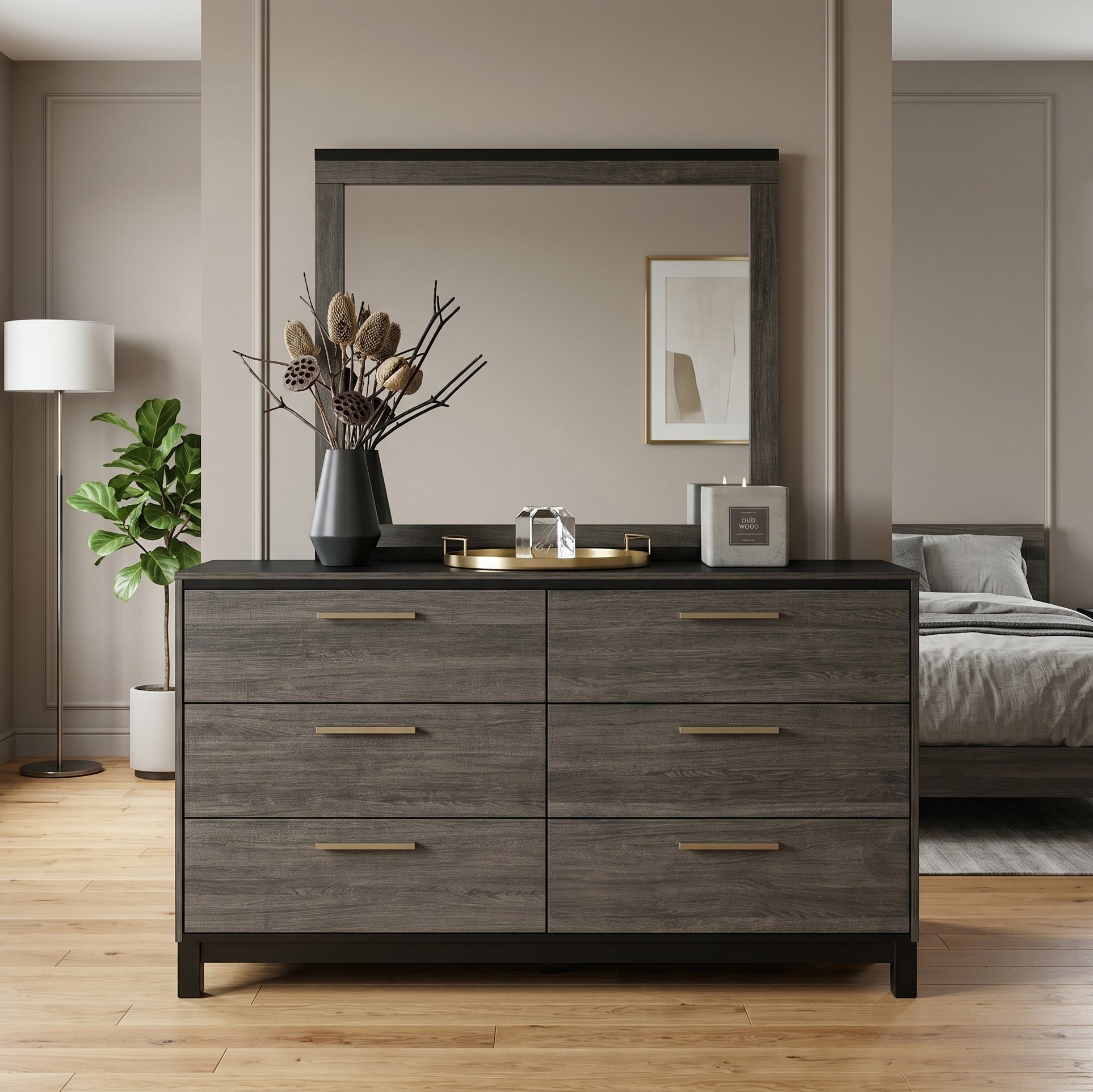 Ioana Antique Grey Finish Wood Dresser and Mirror – Roundhill Furniture