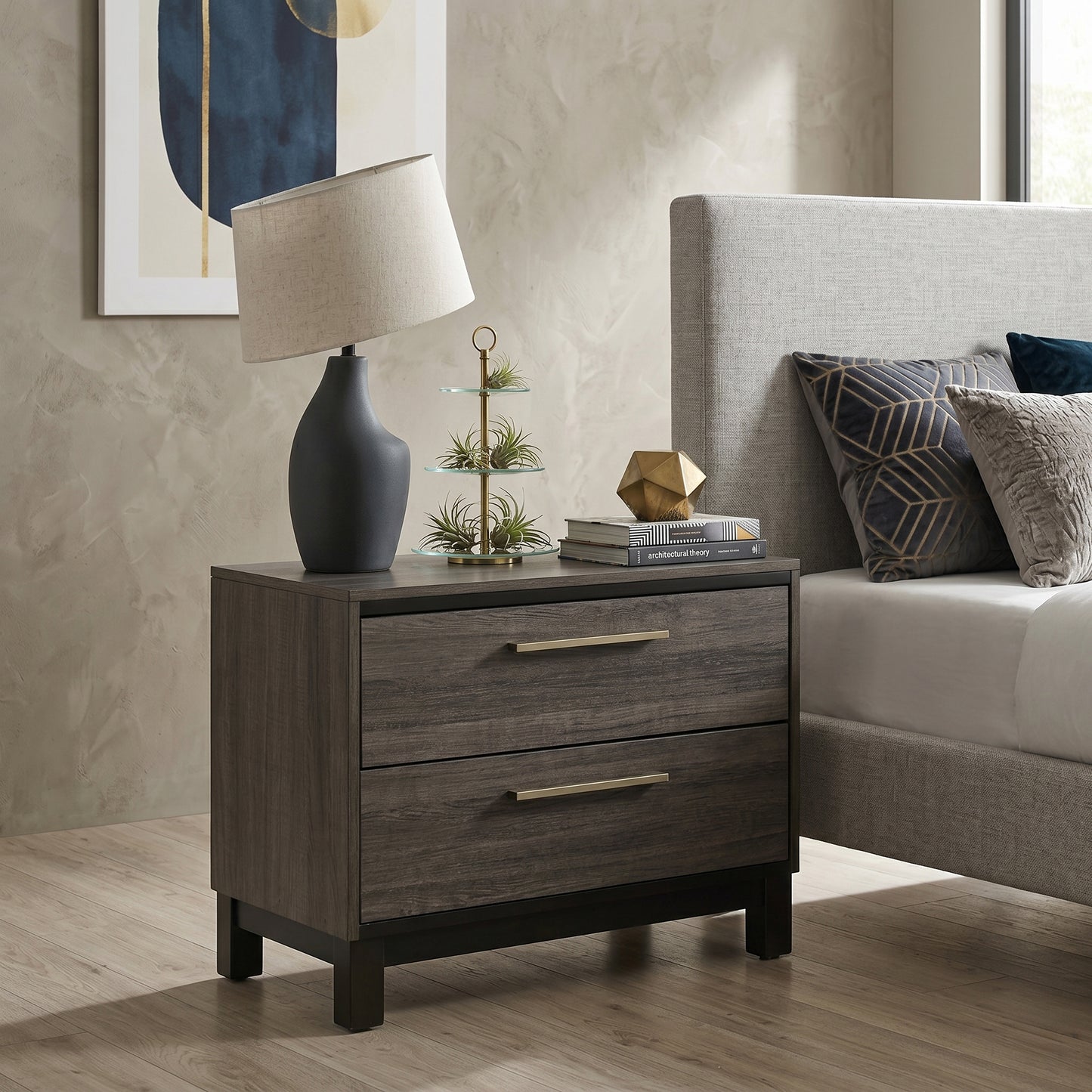Ioana Antique Grey Finish Wood 2 Drawers Night Stands