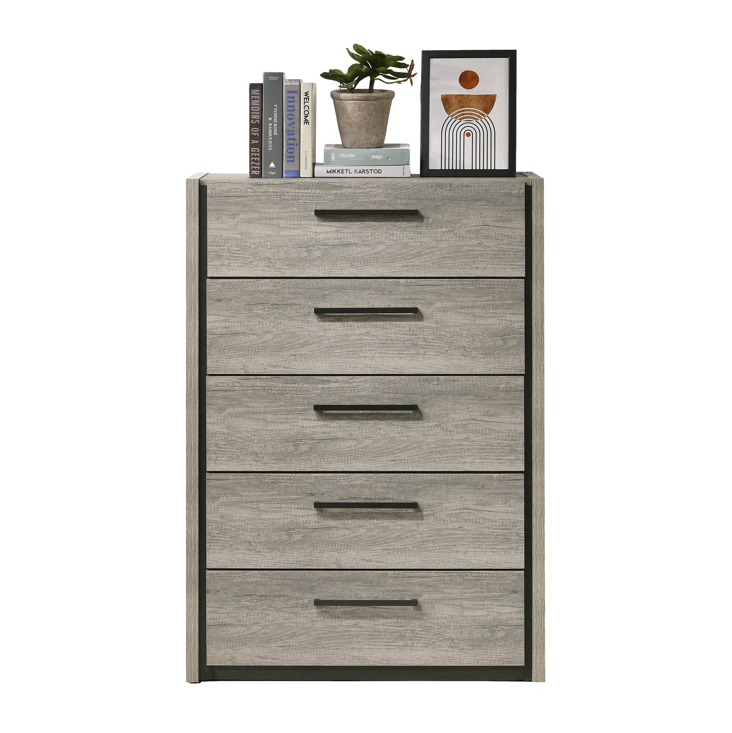 Roundhill Furniture Lenca 5-Drawer Chest - Weathered Gray