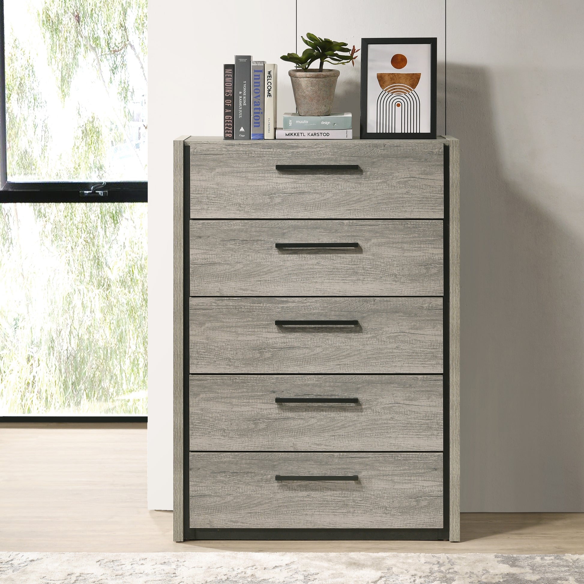 Roundhill Furniture Lenca 5-Drawer Chest - Weathered Gray Roundhill Furniture Lenca 5-Drawer Chest - Weathered Gray