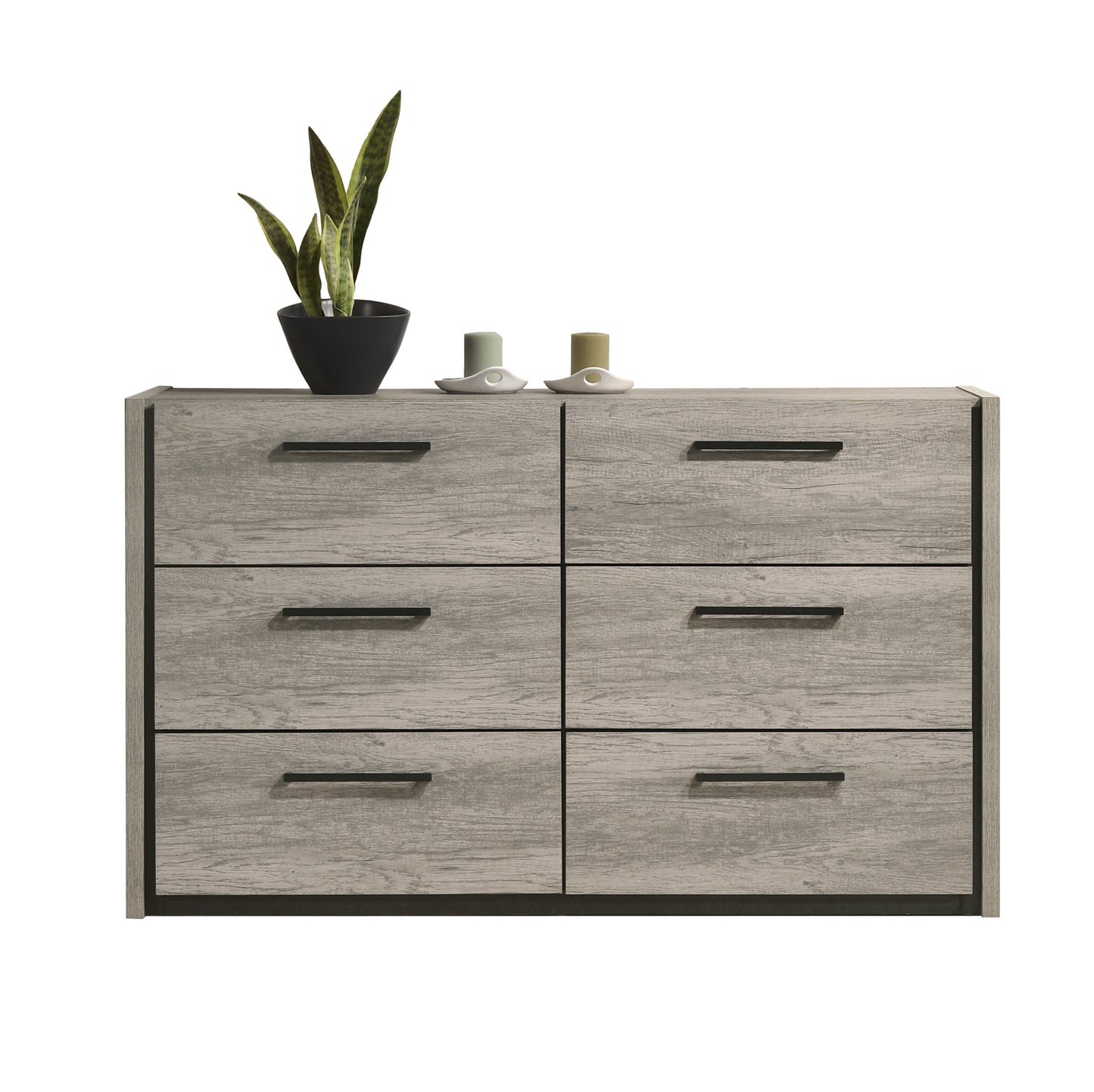Roundhill Furniture Lenca 6-Drawer Dresser with Mirror - Weathered Gray