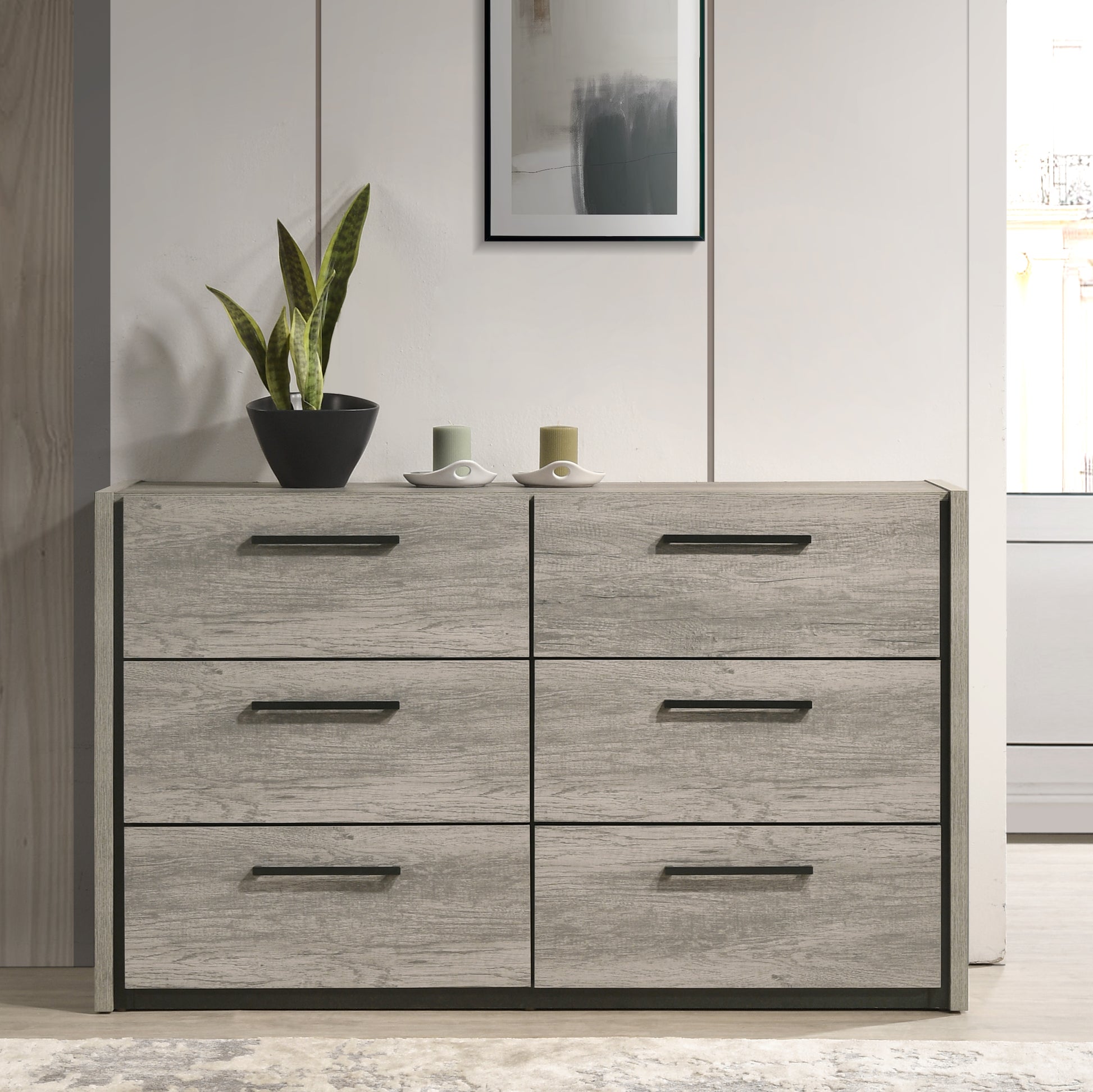 Roundhill Furniture Lenca 6-Drawer Dresser with Mirror - Weathered Gra Roundhill Furniture Lenca 6-Drawer Dresser with Mirror - Weathered Gra